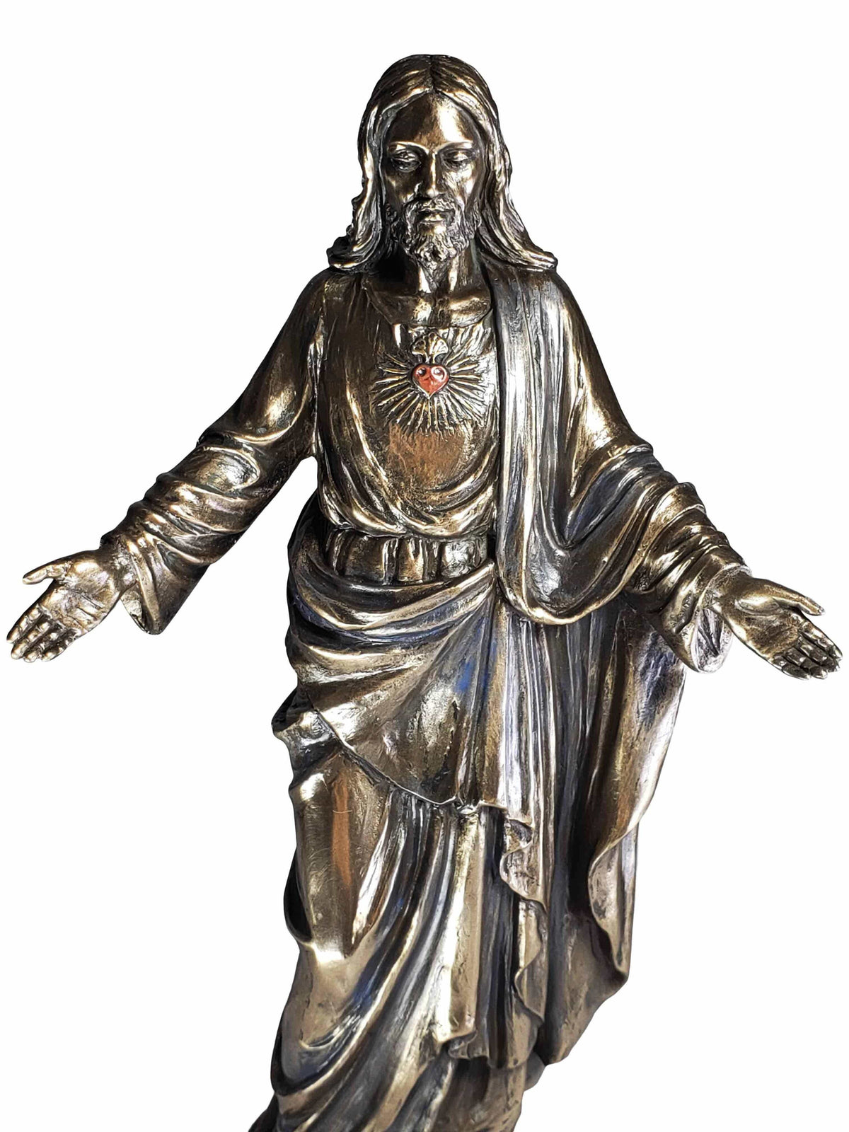 Imagem do Sagrado Coração de Jesus de Braços Abertos em Pó de Mármore com Acabamento em Bronze 25,5 cm-TerraCotta Arte Sacra