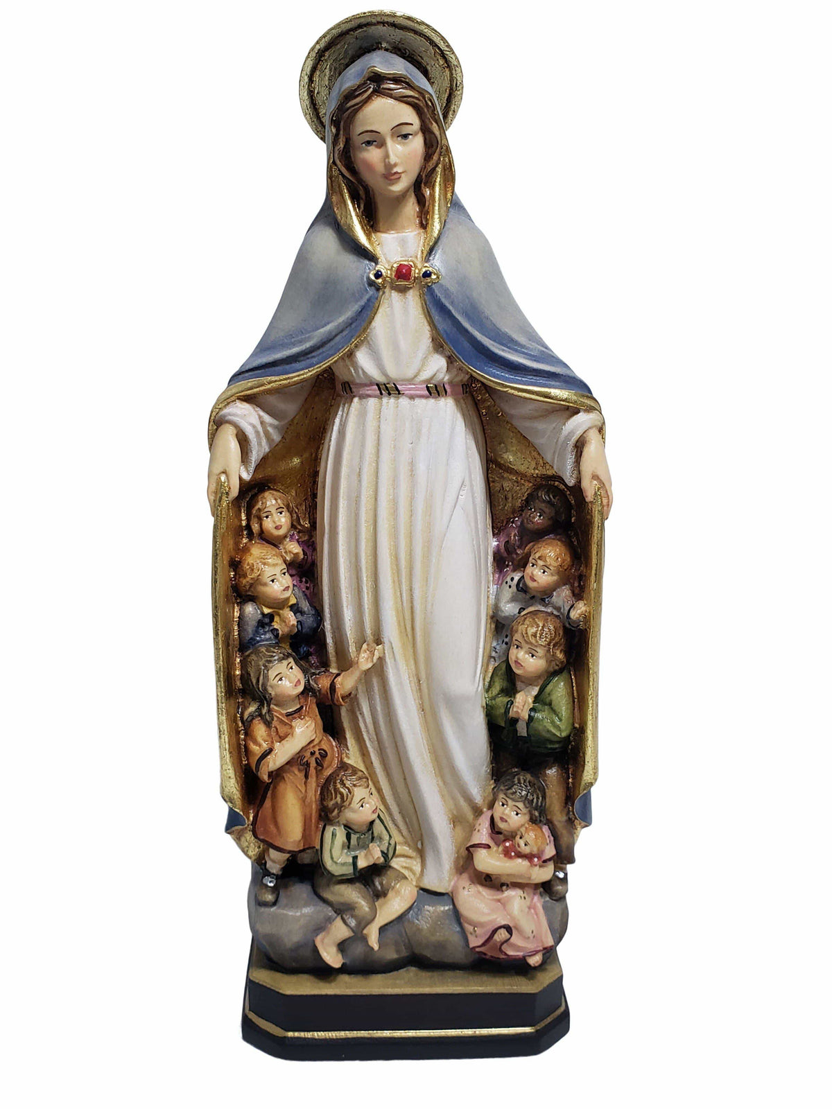 Imagem italiana em madeira de Nossa Senhora Mãe das Crianças do Mundo 30 cm-TerraCotta Arte Sacra