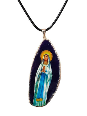 Medalha de Ágata Ícone de Nossa Senhora de Lourdes-TerraCotta Arte Sacra