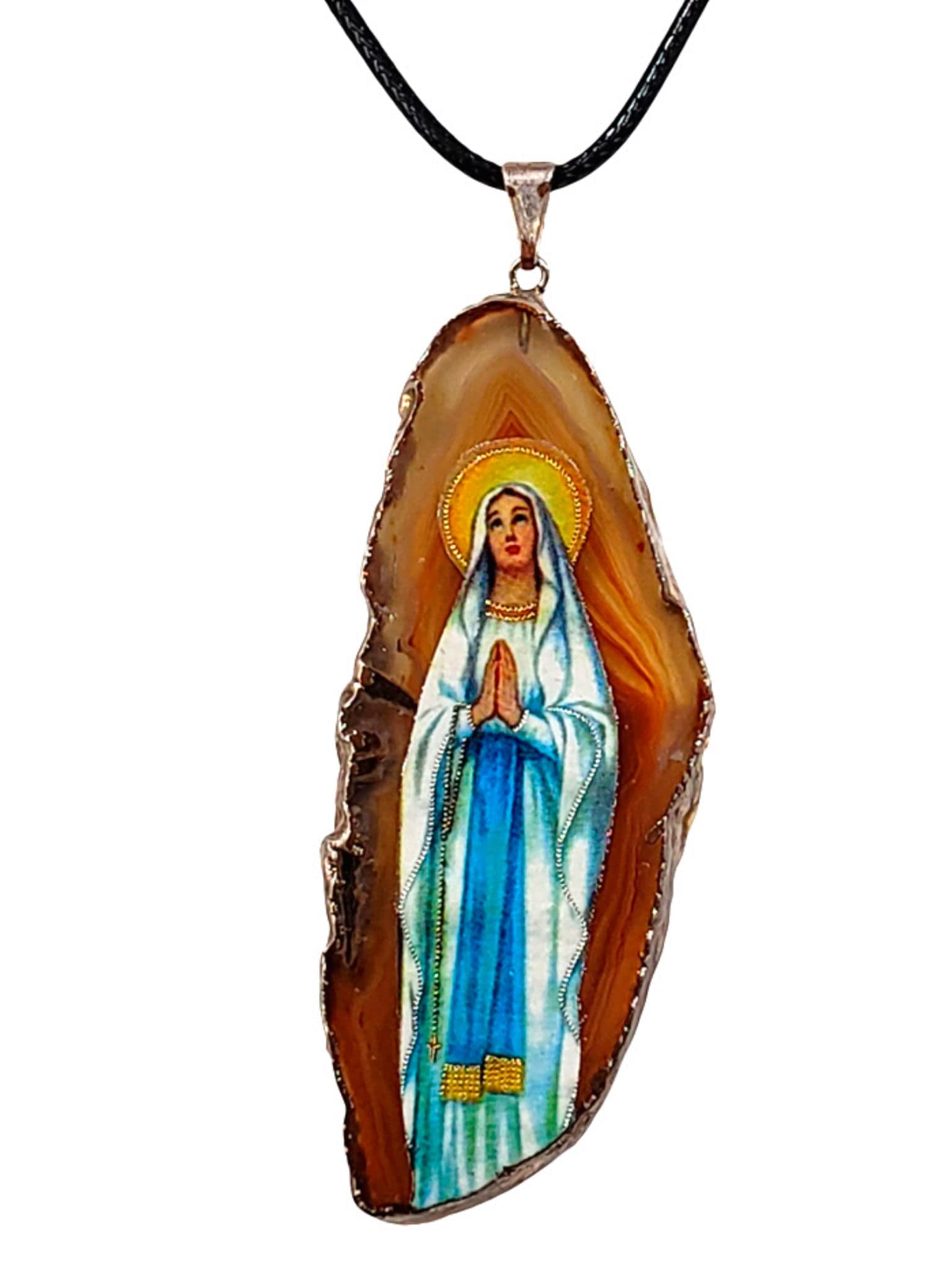 Medalha de Ágata Ícone de Nossa Senhora de Lourdes-TerraCotta Arte Sacra