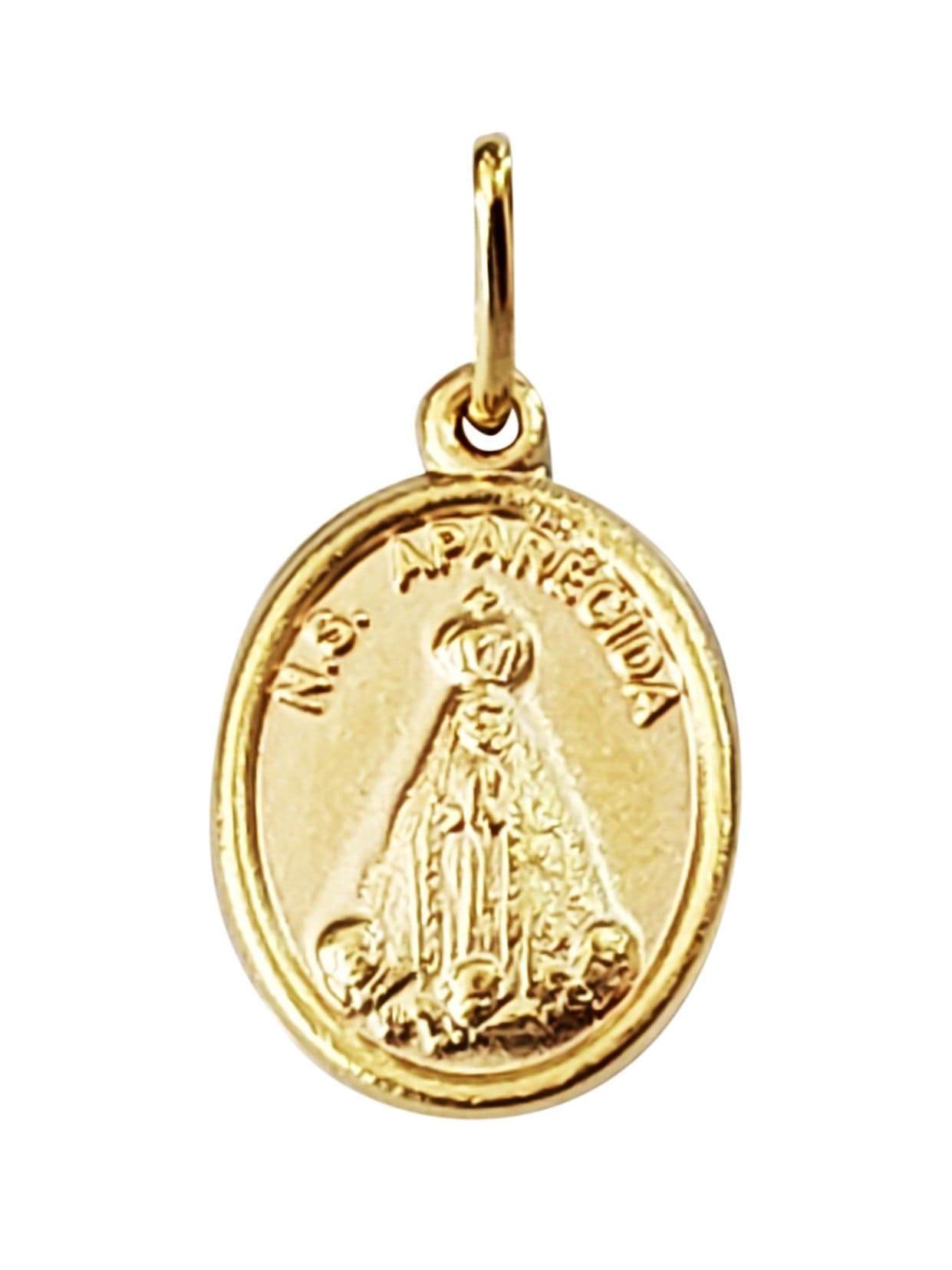 Medalha de Nossa Senhora Aparecida de Prata 925 com Banho de Ouro 18 k-TerraCotta Arte Sacra