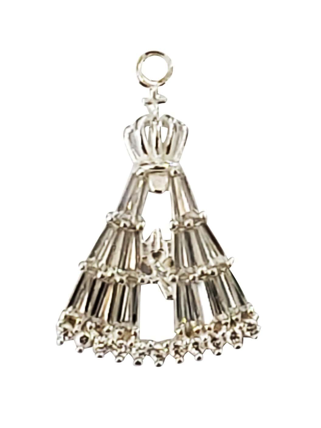 Medalha de Nossa Senhora Aparecida de Prata de Lei 925 com Trapézios e Zircônias-TerraCotta Arte Sacra