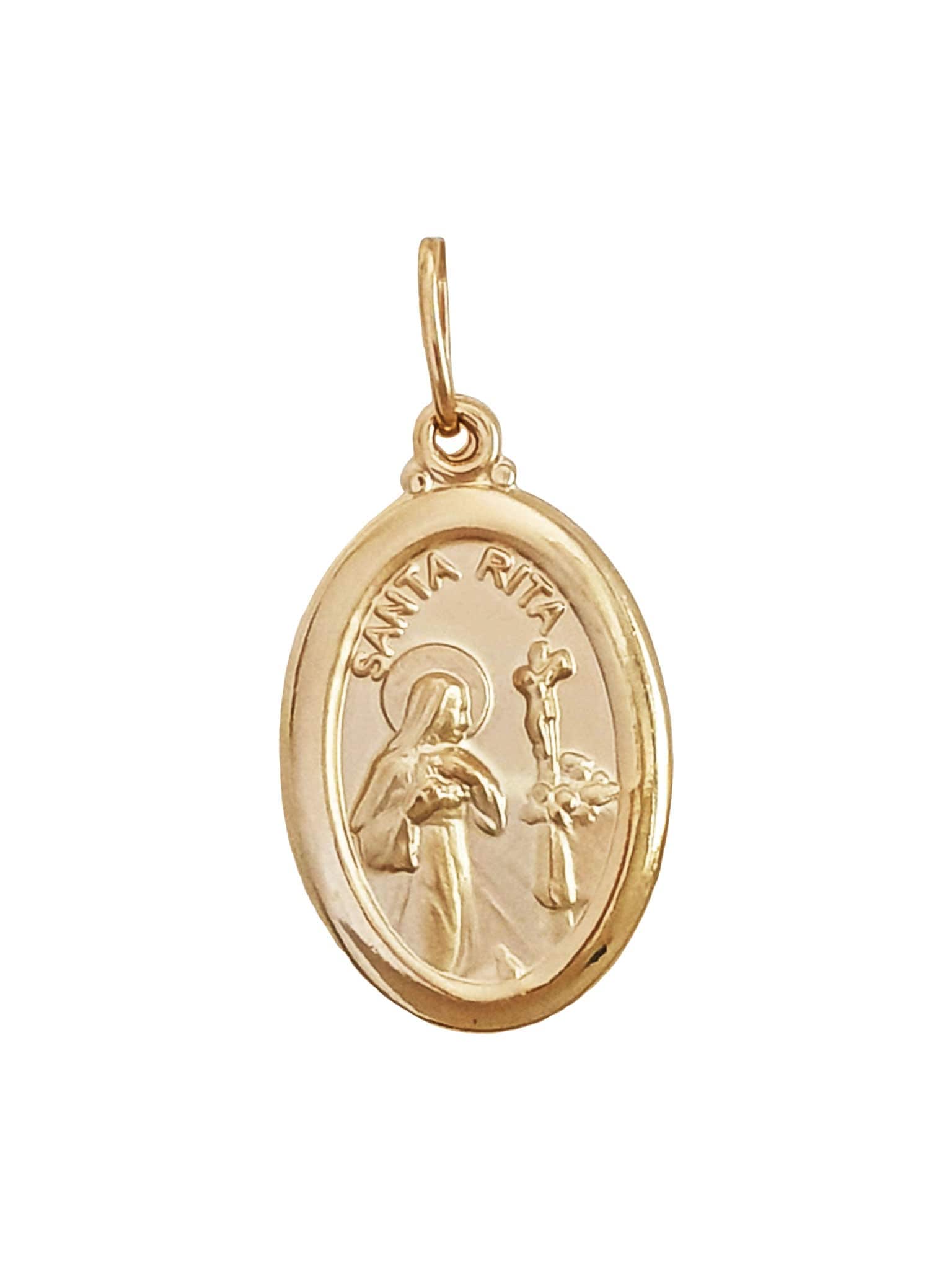 Medalha de Santa Rita de Cássia de Prata de Lei 925 com Banho de Ouro 18 k-TerraCotta Arte Sacra