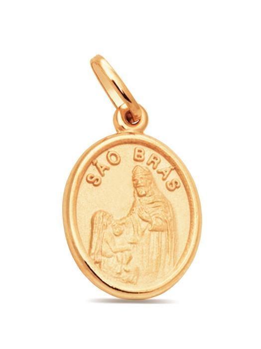 Medalha de São Brás Abençoando Prata de Lei 925 com Banho de Ouro-TerraCotta Arte Sacra