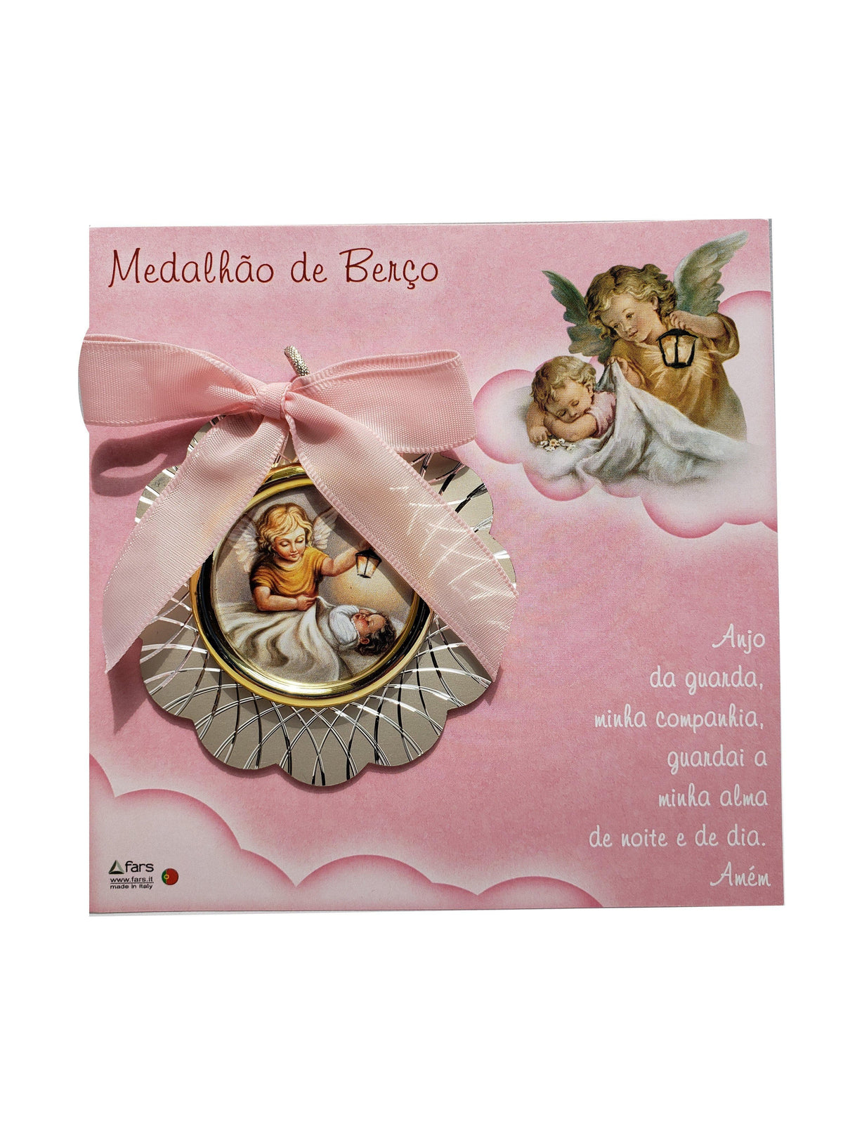 Medalhão de Berço Anjo Zelador para Menina-TerraCotta Arte Sacra