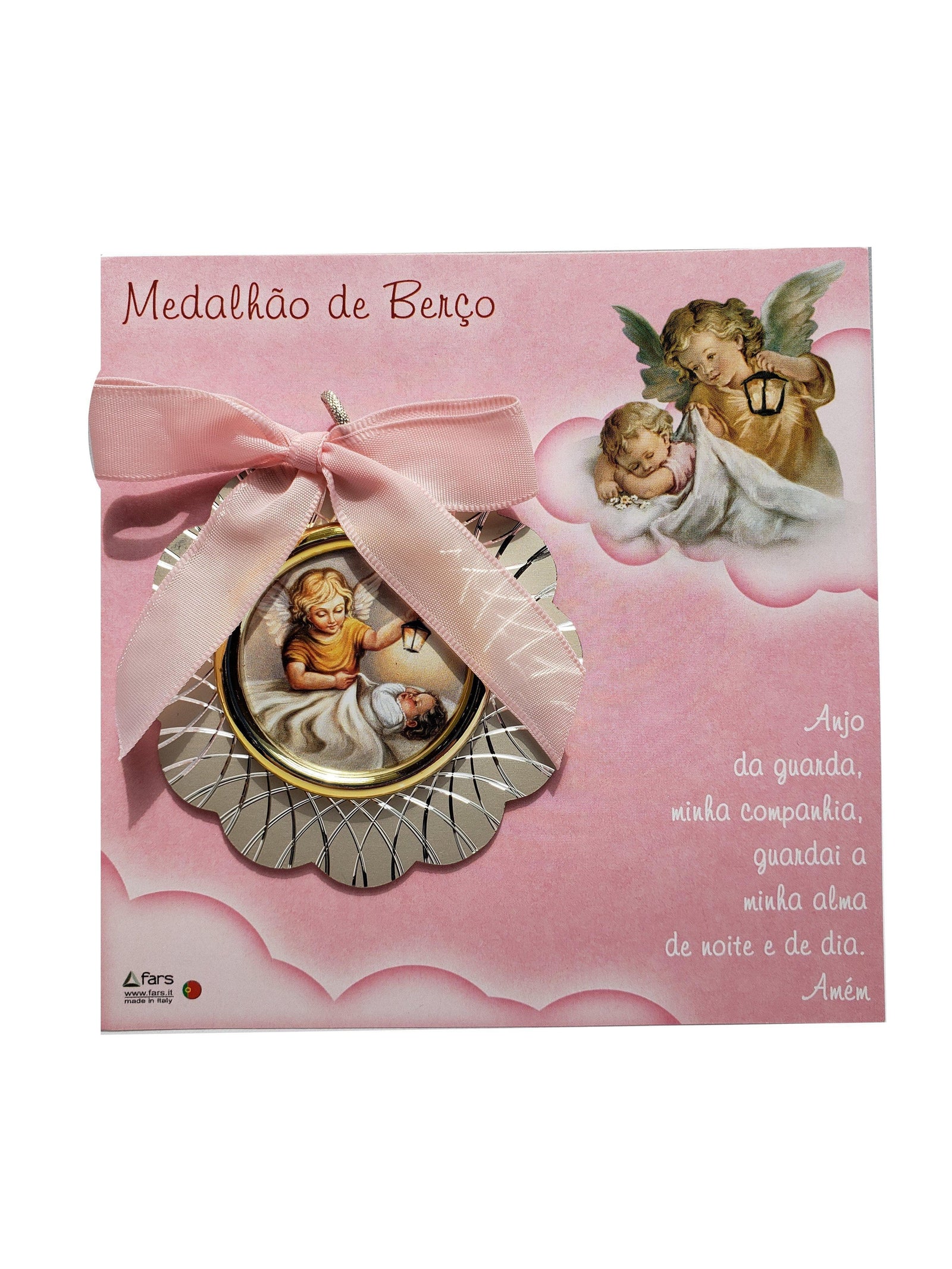 Medalhão de Berço Anjo Zelador para Menina-TerraCotta Arte Sacra