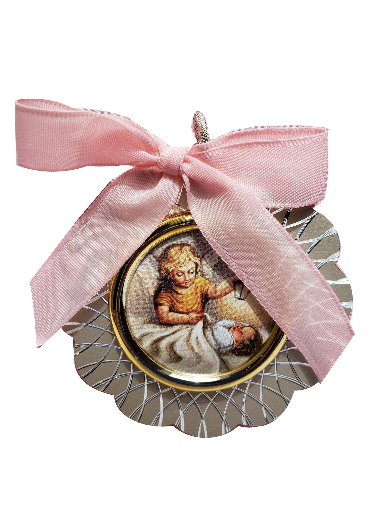 Medalhão de Berço Anjo Zelador para Menina-TerraCotta Arte Sacra