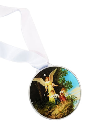 Medalhão de Berço Anjo com Crianças Jardim-TerraCotta Arte Sacra