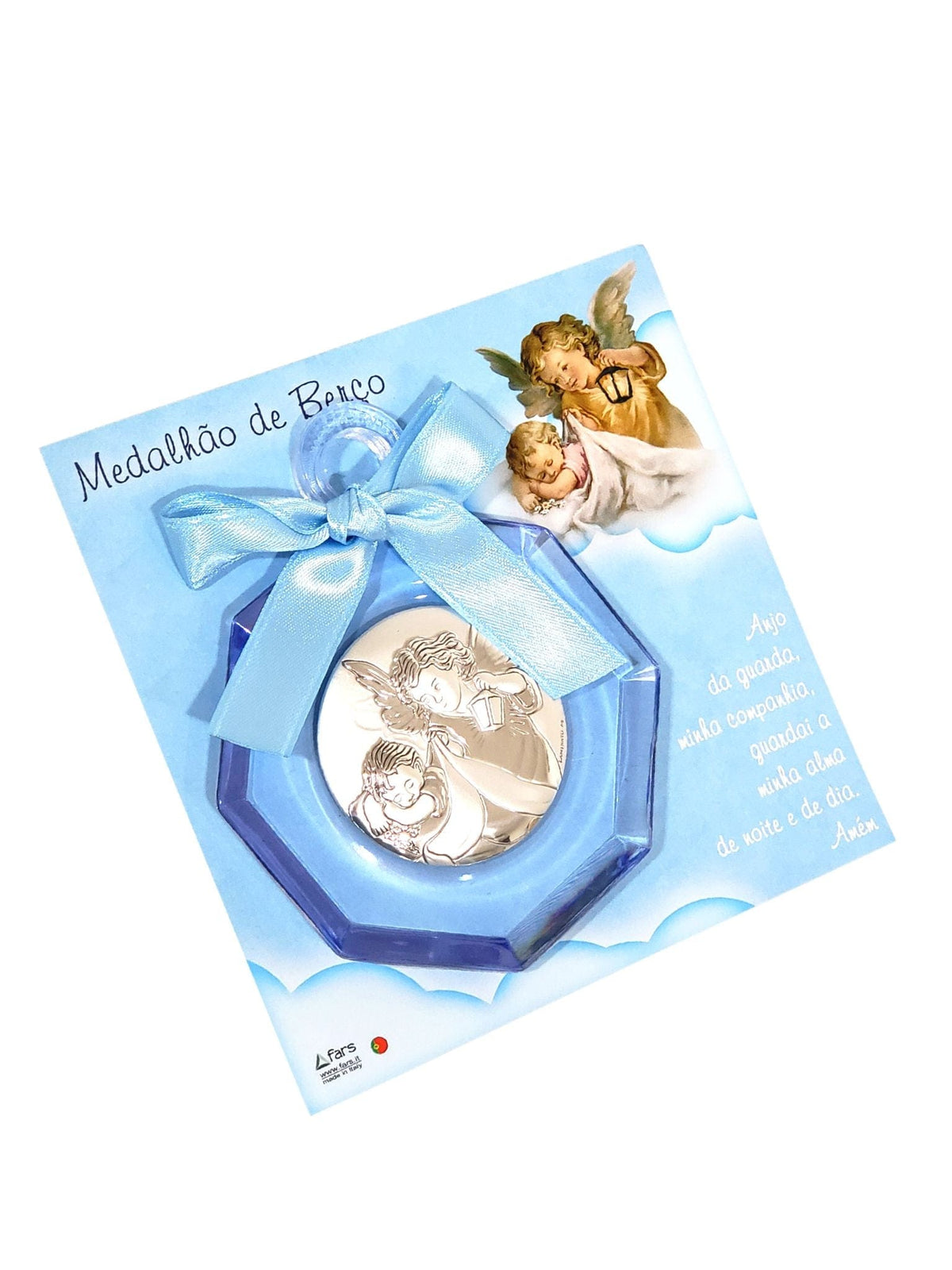 Medalhão de Berço Italiano com Medalha em Prata do Anjo da Guarda-TerraCotta Arte Sacra