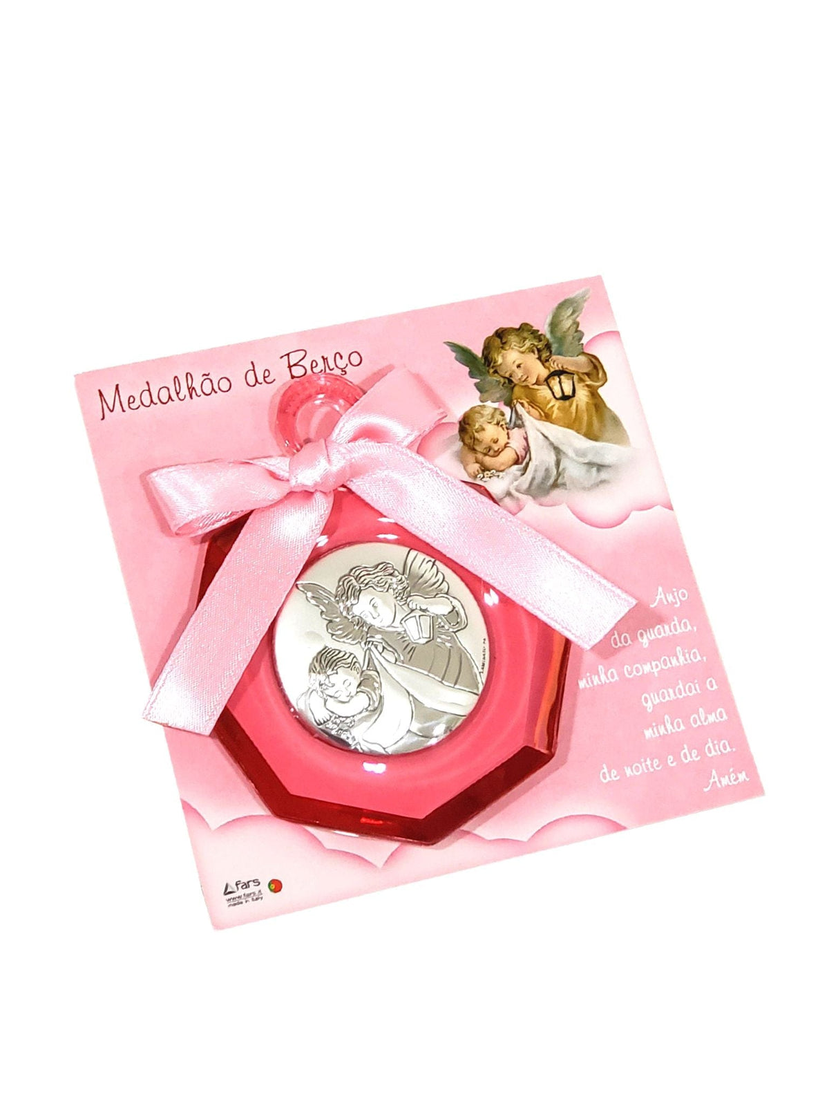 Medalhão de Berço Italiano com Medalha em Prata do Anjo da Guarda-TerraCotta Arte Sacra