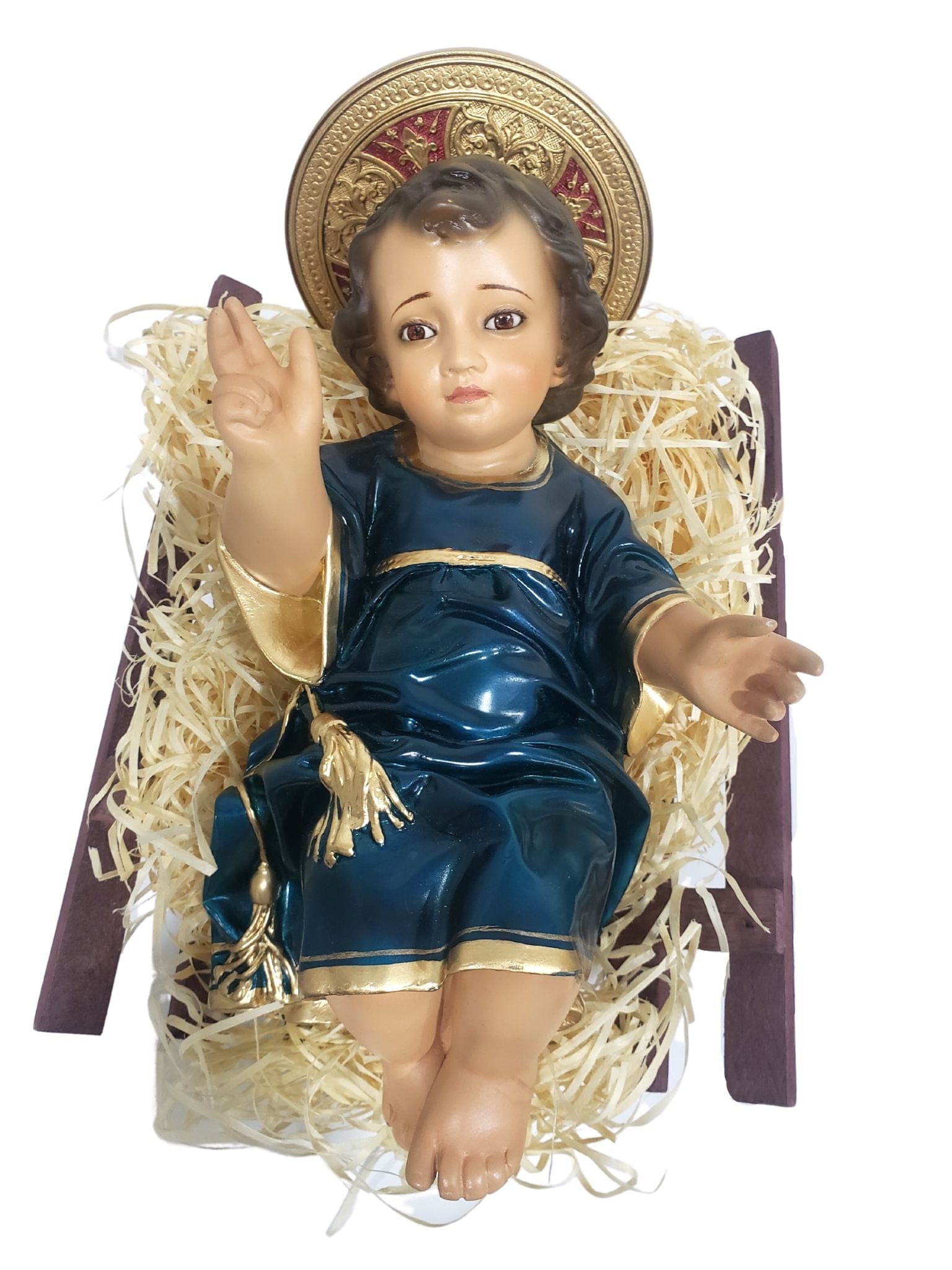 Menino Jesus em Pó de Mármore 26 cm Azul Perolizado-TerraCotta Arte Sacra
