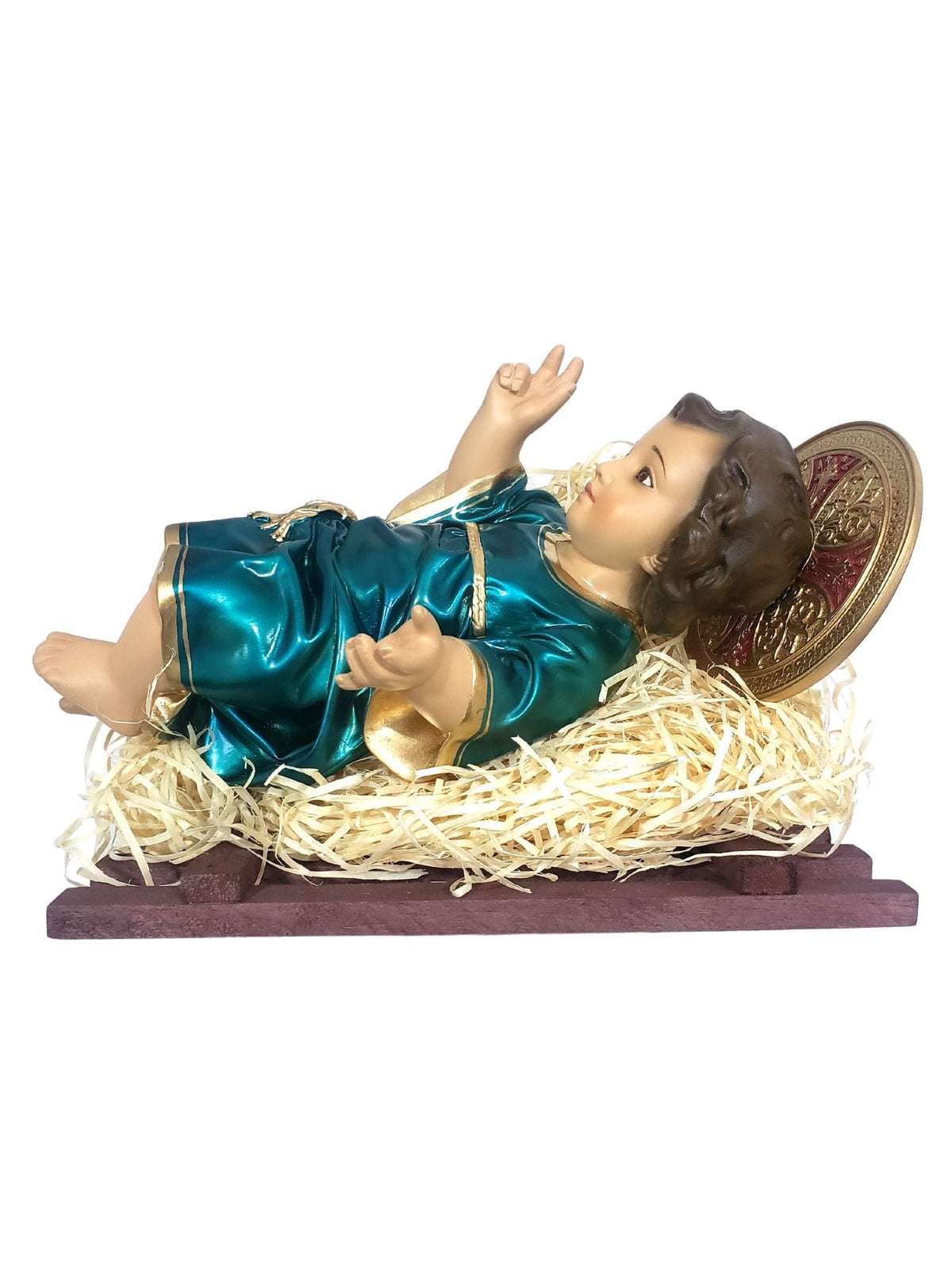 Menino Jesus em Pó de Mármore 26 cm Verde Perolizado-TerraCotta Arte Sacra