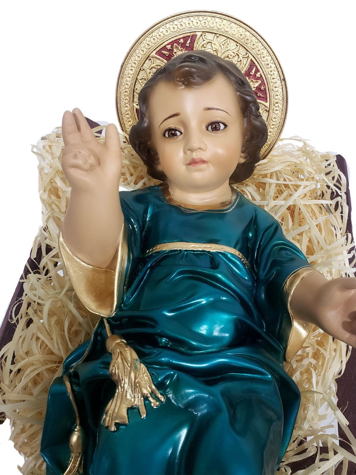 Menino Jesus em Pó de Mármore 26 cm Verde Perolizado-TerraCotta Arte Sacra