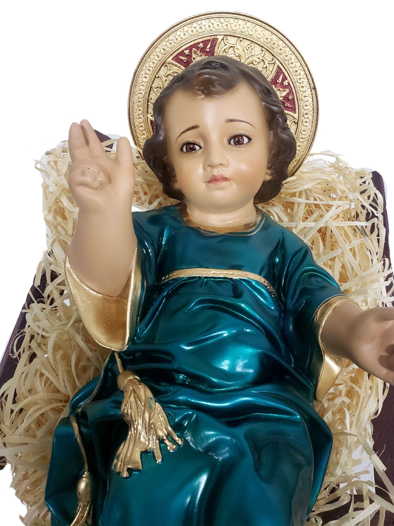 Menino Jesus em Pó de Mármore 26 cm Verde Perolizado-TerraCotta Arte Sacra