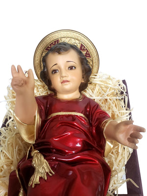 Menino Jesus em Pó de Mármore 26 cm Vermelho Perolizado-TerraCotta Arte Sacra