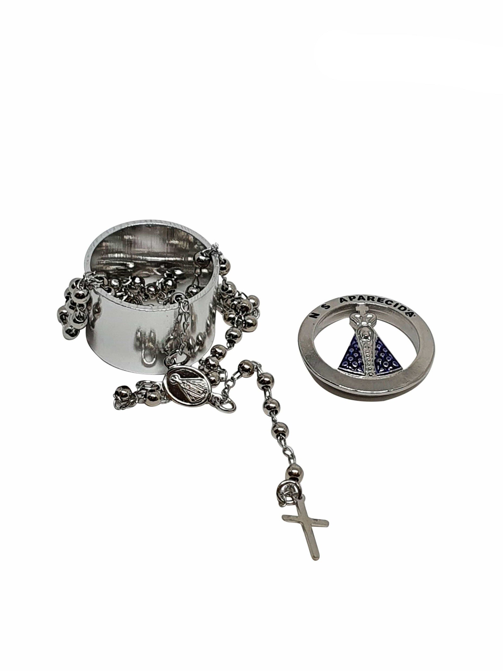 Mini Terço com Porta Terço de Nossa Senhora Aparecida-TerraCotta Arte Sacra