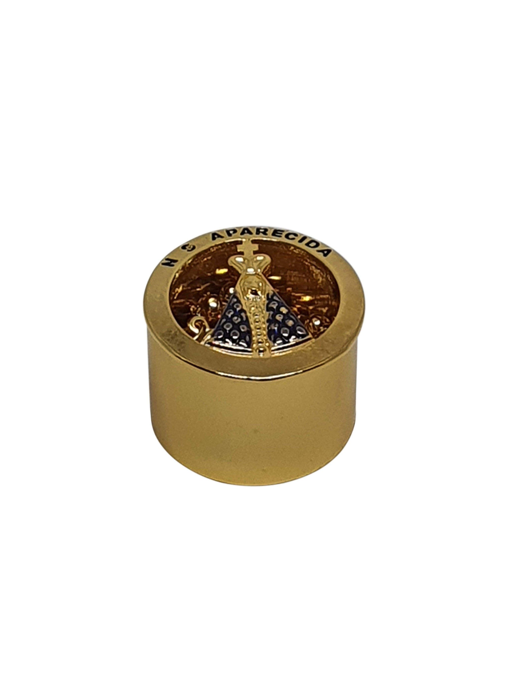 Mini Terço com Porta Terço de Nossa Senhora Aparecida Dourado-TerraCotta Arte Sacra