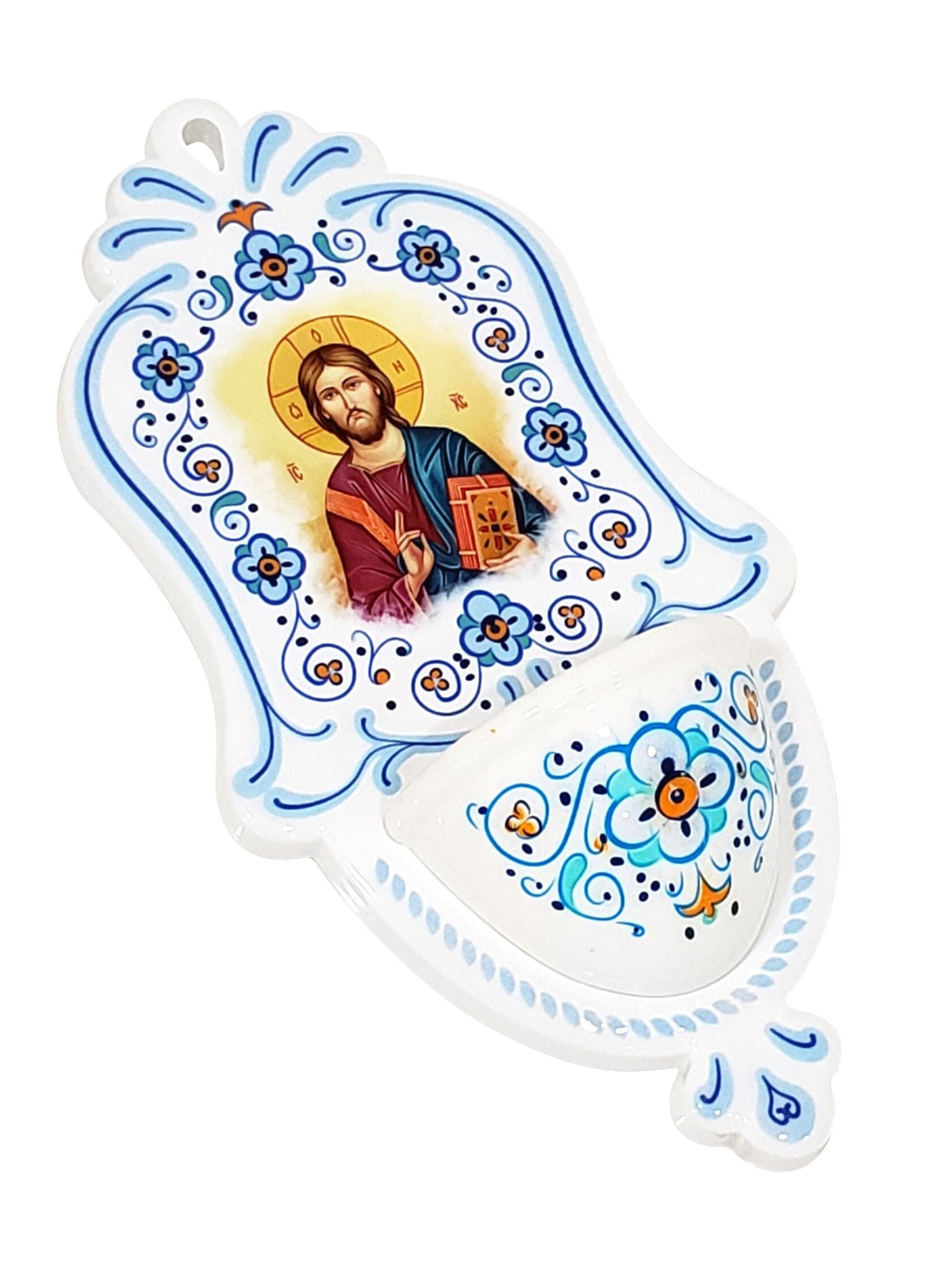 Pia de Água Benta Italiano de Polietileno Jesus Pantocrator-TerraCotta Arte Sacra