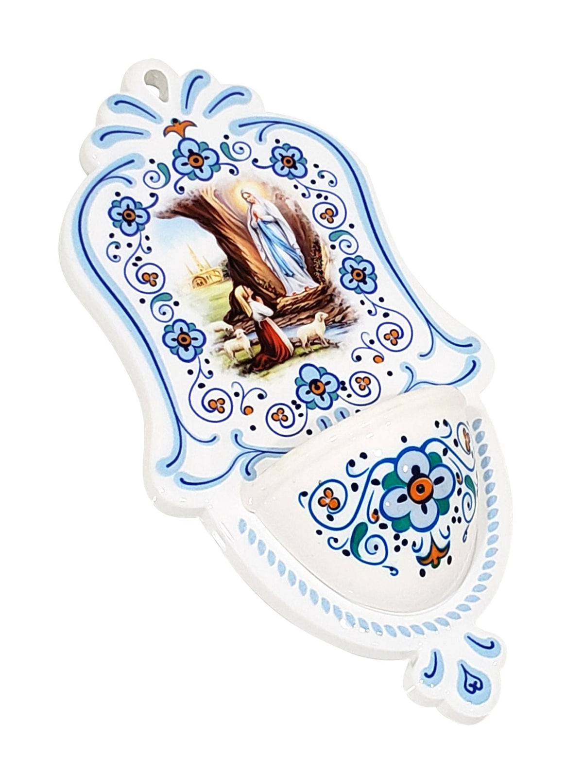 Pia de Água Benta Italiano de Polietileno Nossa Senhora de Lourdes-TerraCotta Arte Sacra