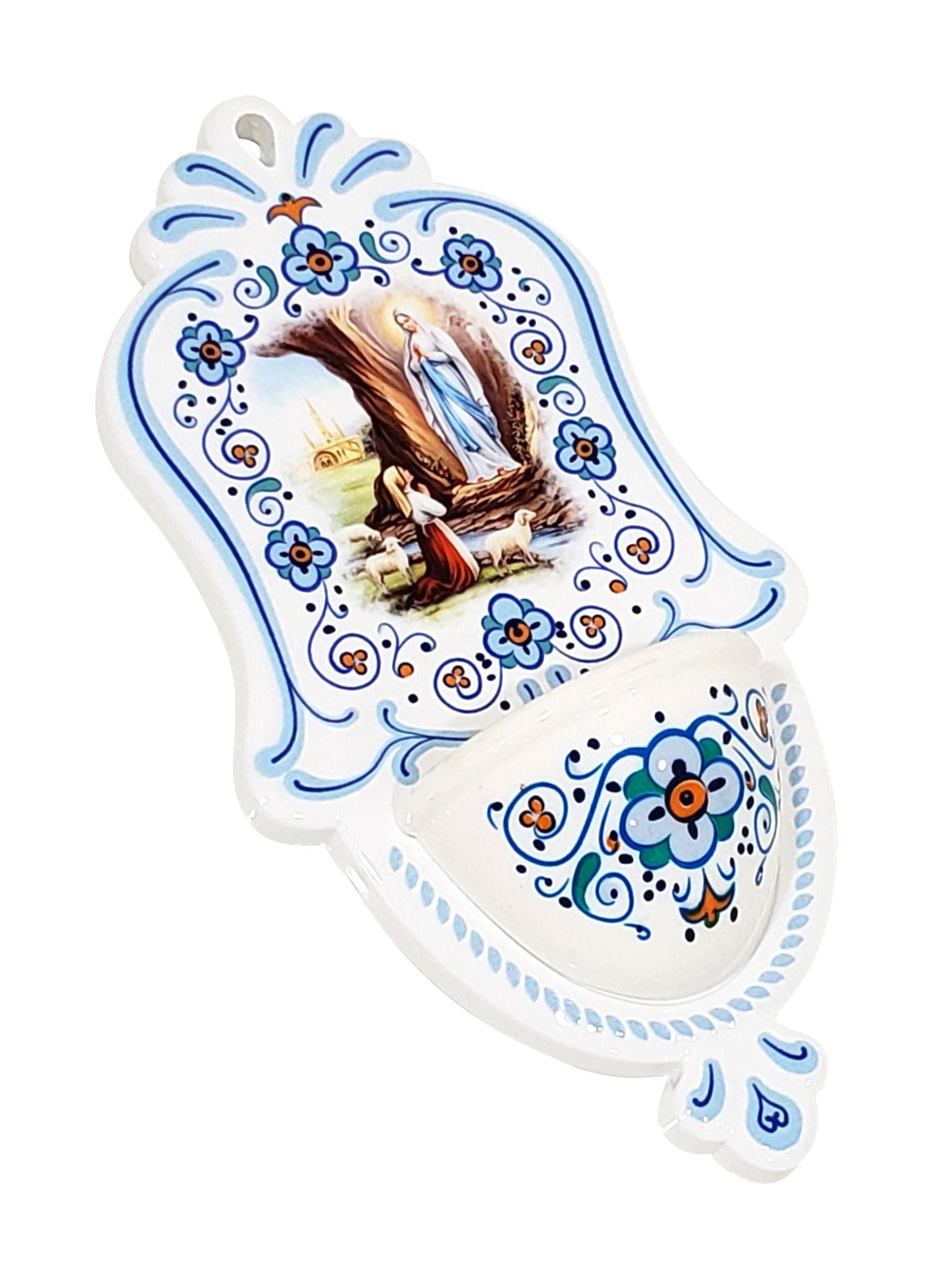 Pia de Água Benta Italiano de Polietileno Nossa Senhora de Lourdes-TerraCotta Arte Sacra