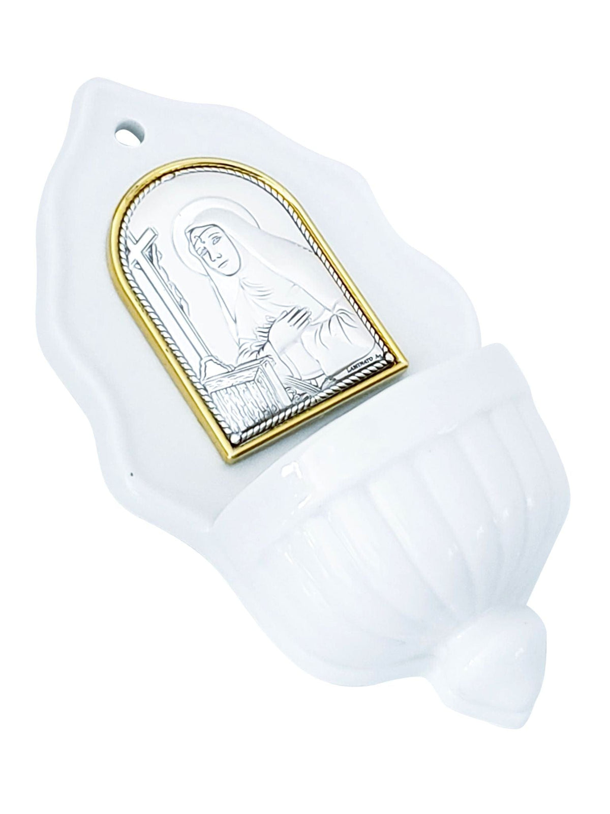 Pia de Água Benta Italiano em Porcelana com Prata Santa Rita-TerraCotta Arte Sacra