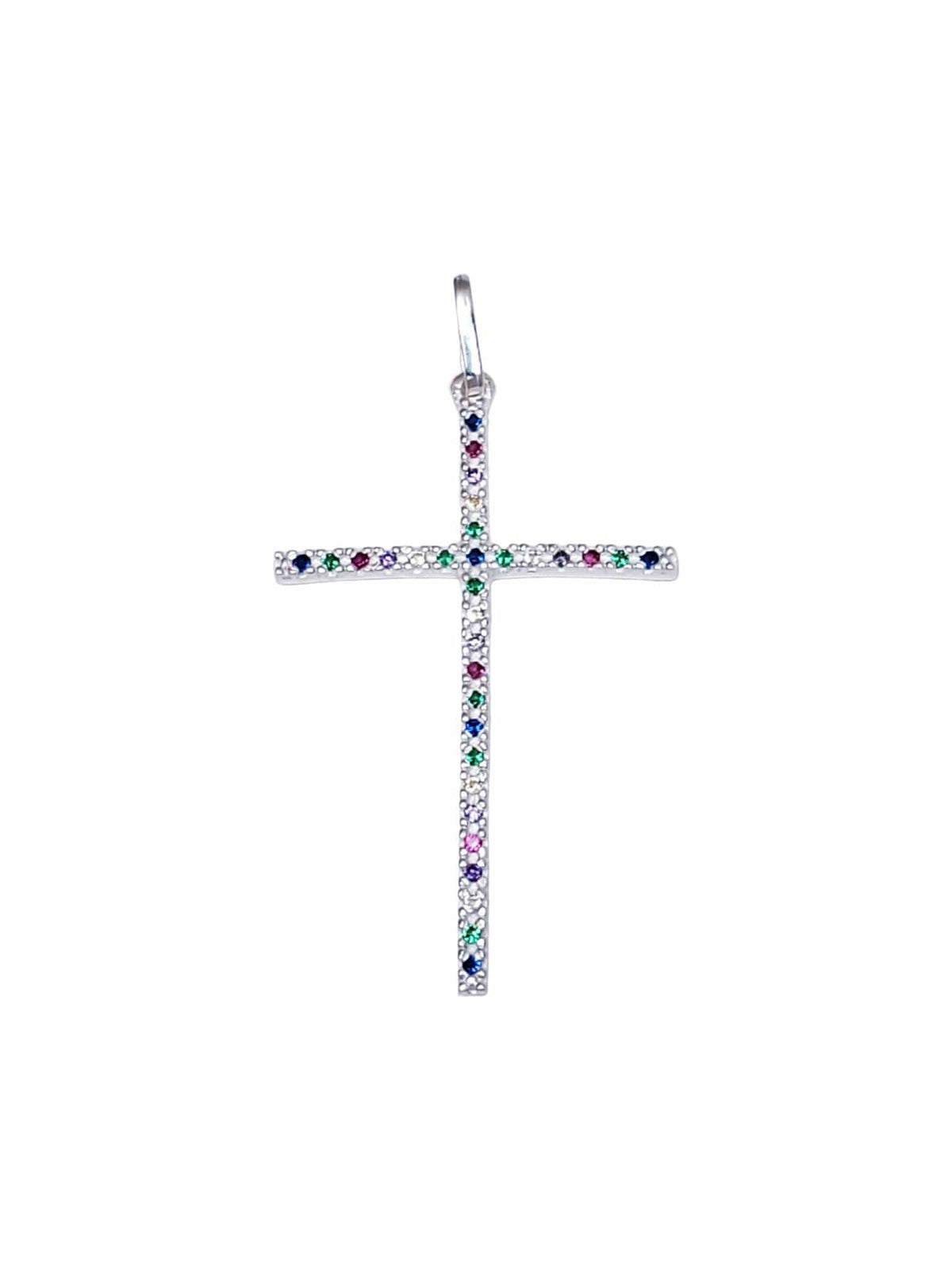 Pingente Cruz de Prata de Lei 925 com Zircônias Ametista, Rubi, Citrino, Esmeralda e Safira-TerraCotta Arte Sacra