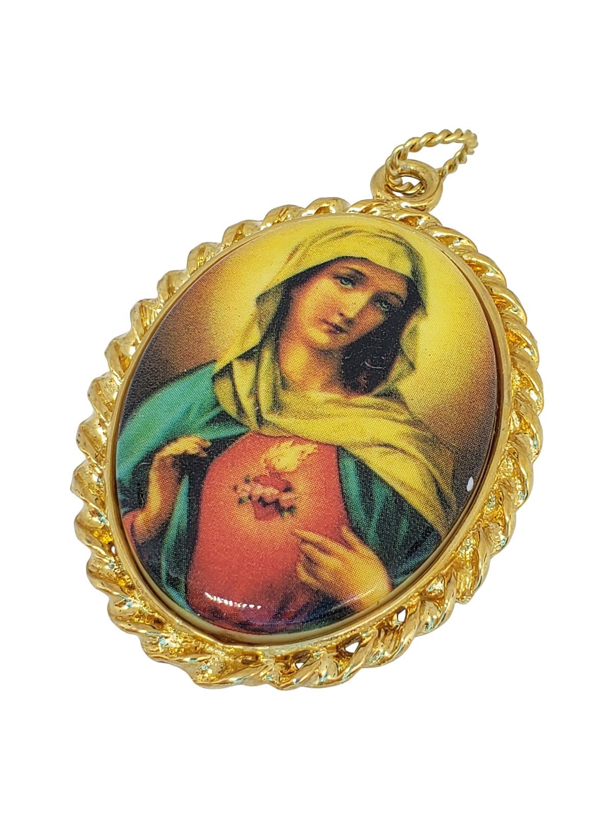 Pingente Dourado com Imaculado Coração de Maria-TerraCotta Arte Sacra