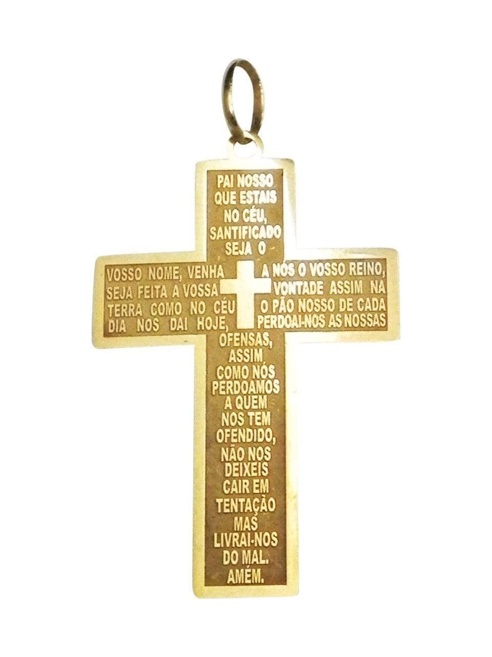 Pingente de Cruz com Pai Nosso Banhada a Ouro-TerraCotta Arte Sacra