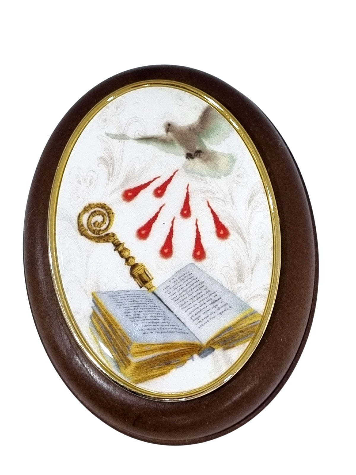 Porta Terço Italiano Oval Divino Espírito Santo-TerraCotta Arte Sacra