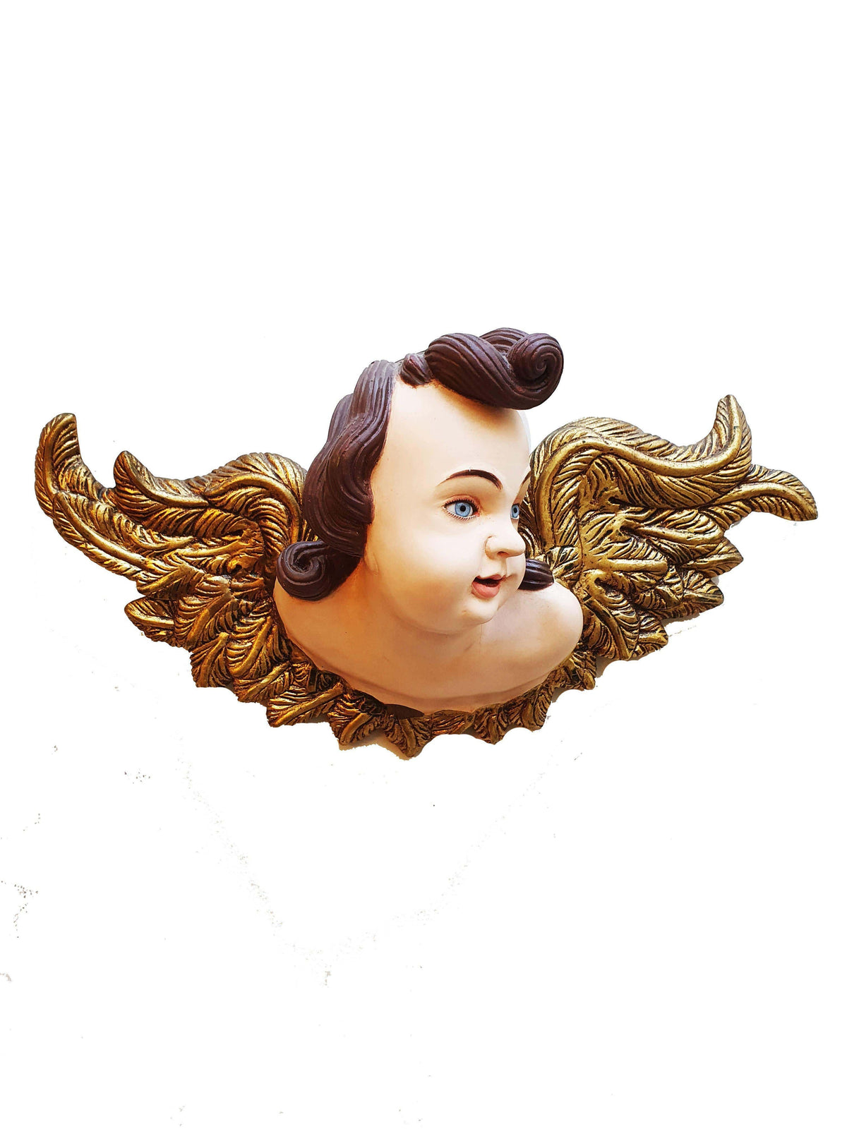 Querubim Barroco de Madeira com Olhos de Vidro Policromado 50 cm x 27 cm-TerraCotta Arte Sacra