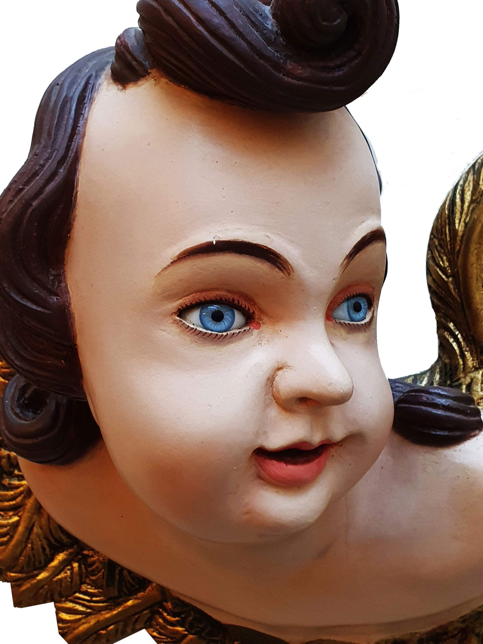 Querubim Barroco de Madeira com Olhos de Vidro Policromado 50 cm x 27 cm-TerraCotta Arte Sacra
