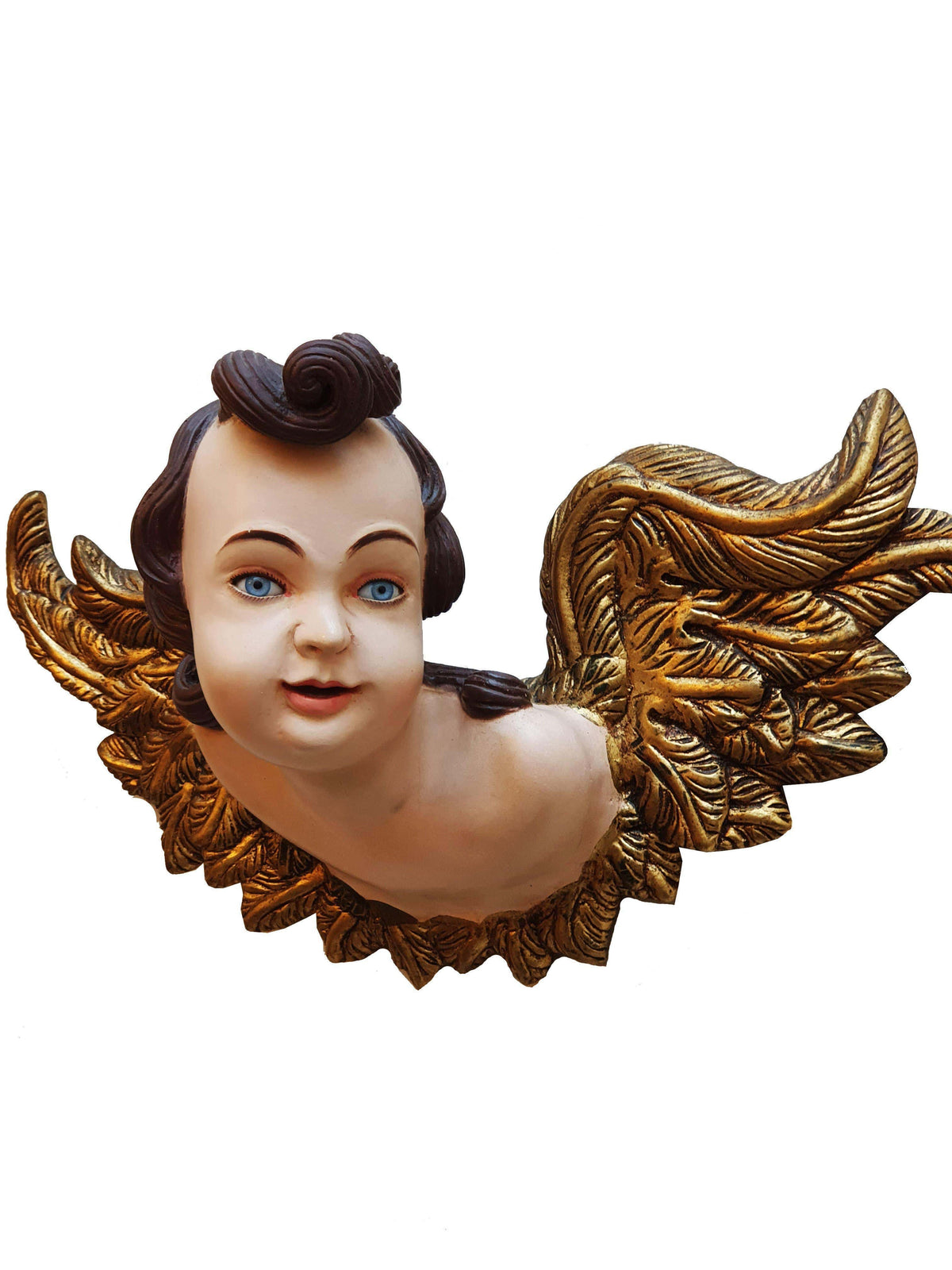 Querubim Barroco de Madeira com Olhos de Vidro Policromado 50 cm x 27 cm-TerraCotta Arte Sacra