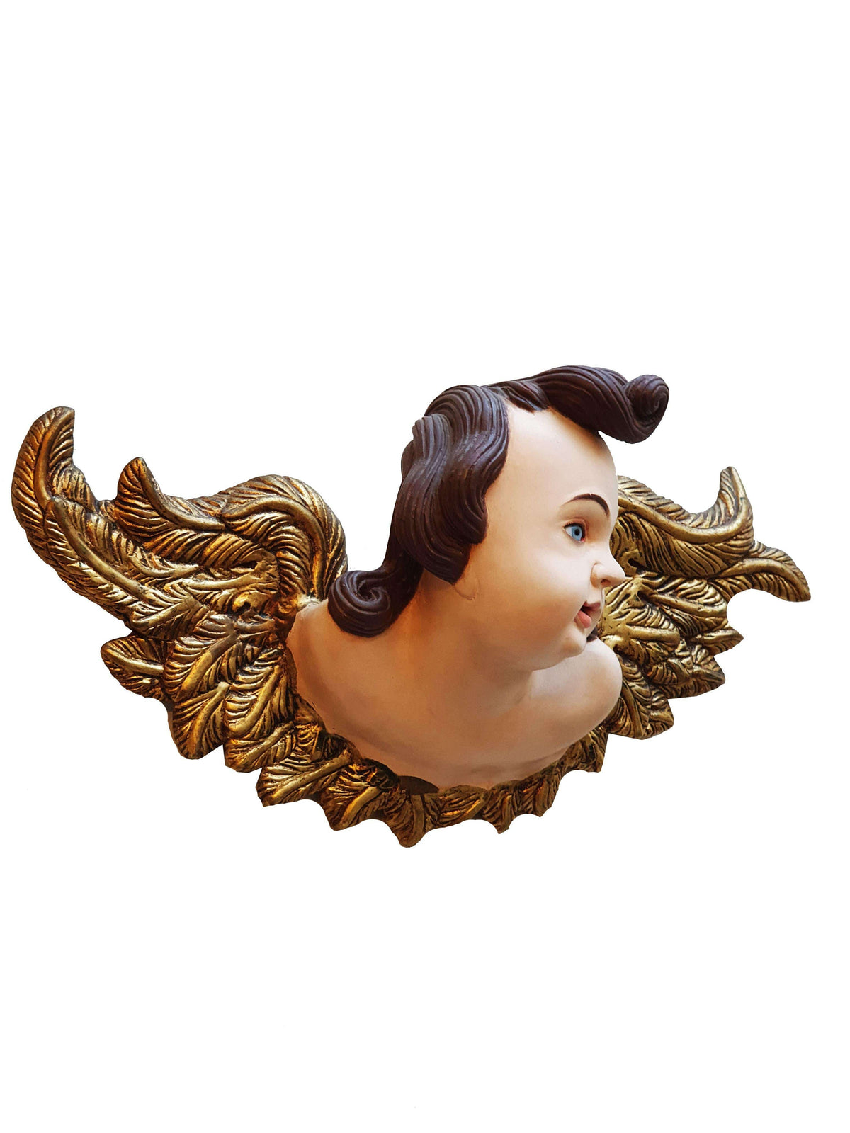 Querubim Barroco de Madeira com Olhos de Vidro Policromado 50 cm x 27 cm-TerraCotta Arte Sacra