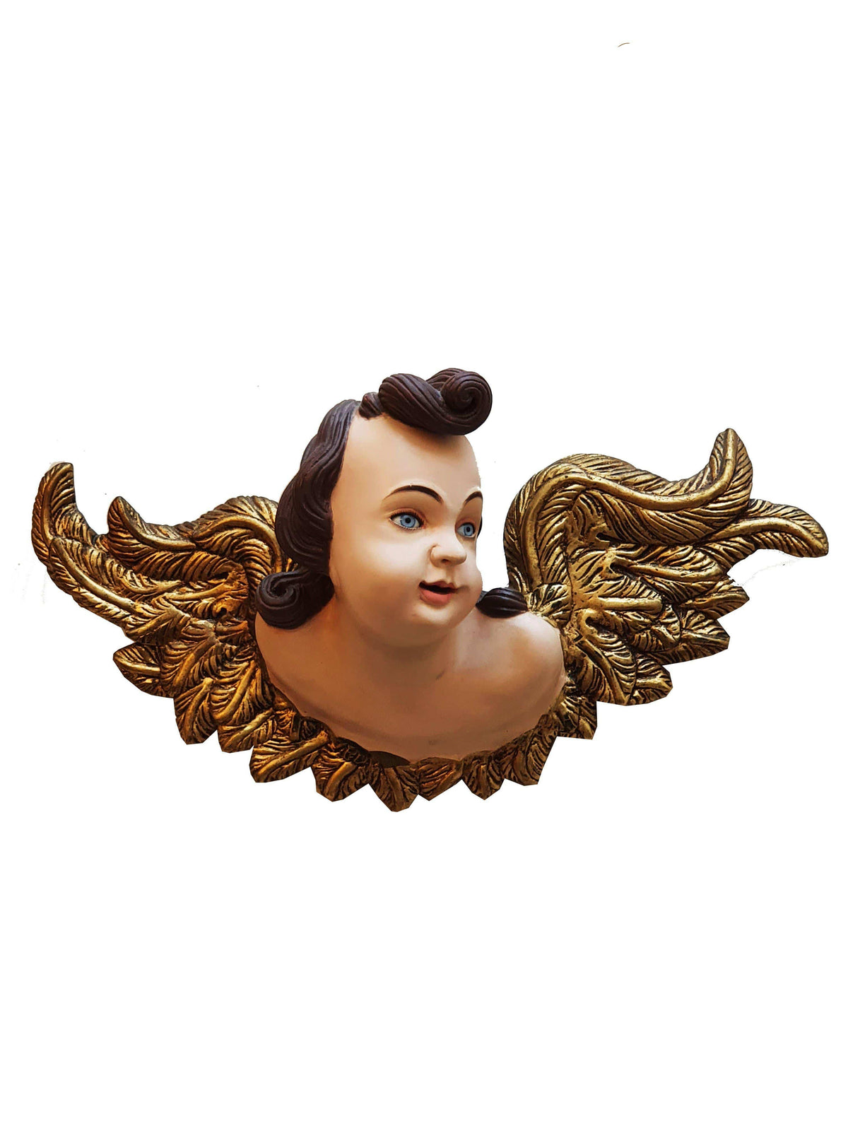 Querubim Barroco de Madeira com Olhos de Vidro Policromado 50 cm x 27 cm-TerraCotta Arte Sacra