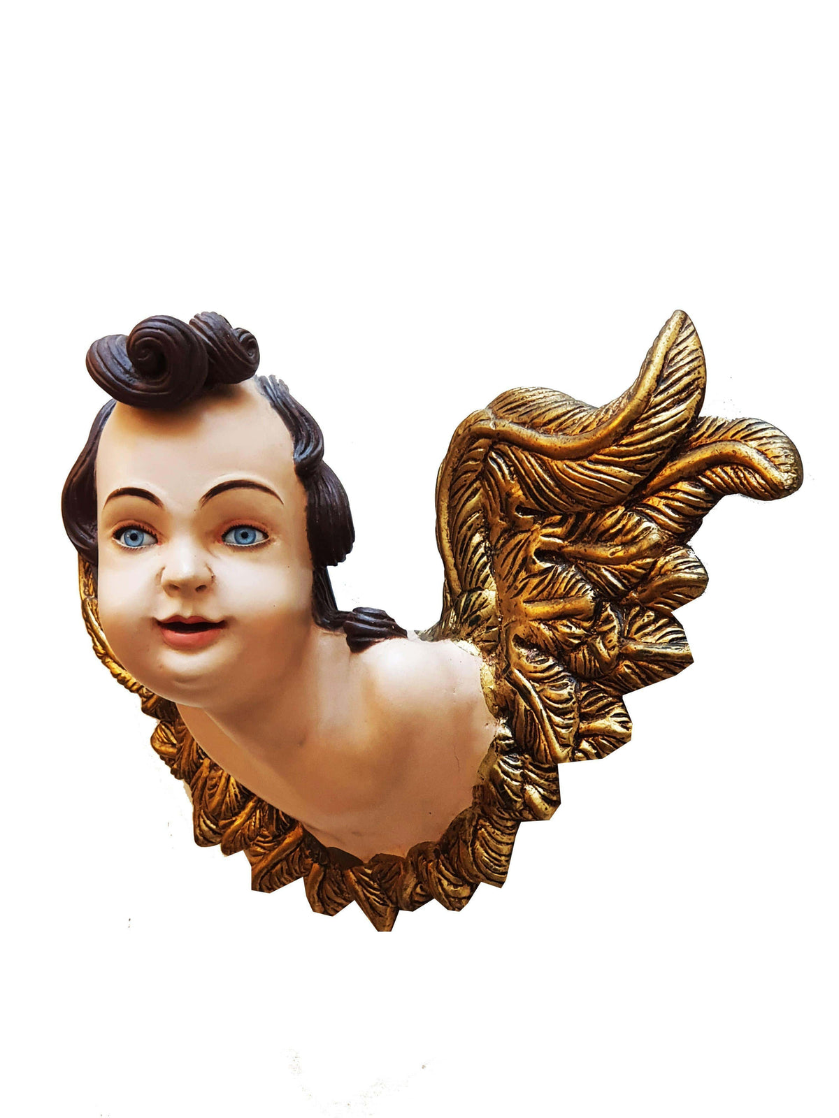 Querubim Barroco de Madeira com Olhos de Vidro Policromado 50 cm x 27 cm-TerraCotta Arte Sacra