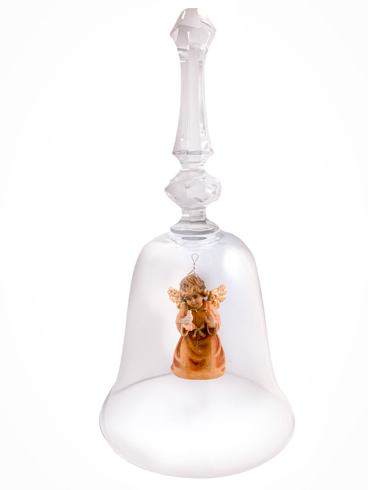 Sino Italiano de Cristal Anjo com Pássaro em Madeira-TerraCotta Arte Sacra