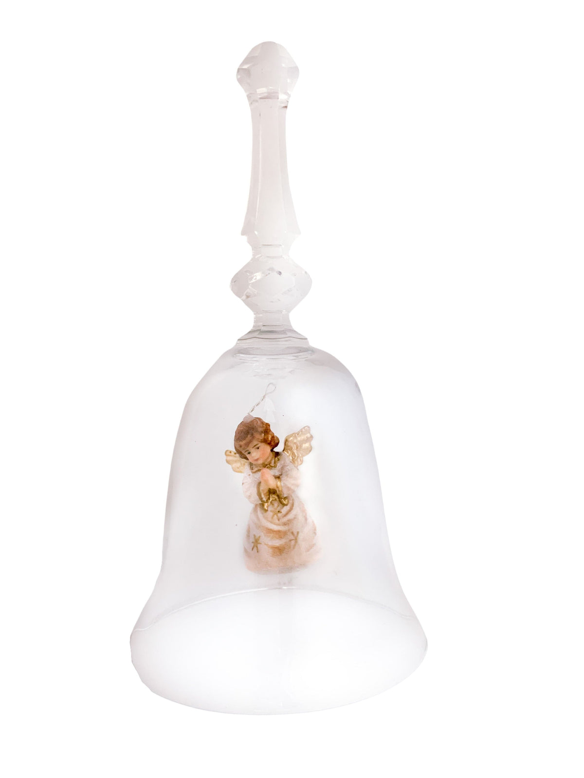Sino Italiano de Cristal com Anjo Rezando em Madeira-TerraCotta Arte Sacra