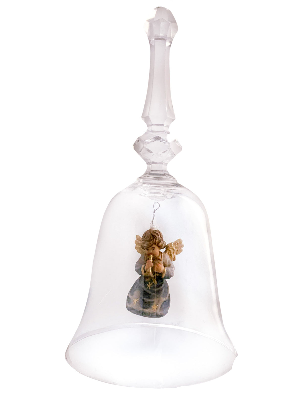Sino Italiano de Cristal com Anjo com Corneta em Madeira-TerraCotta Arte Sacra