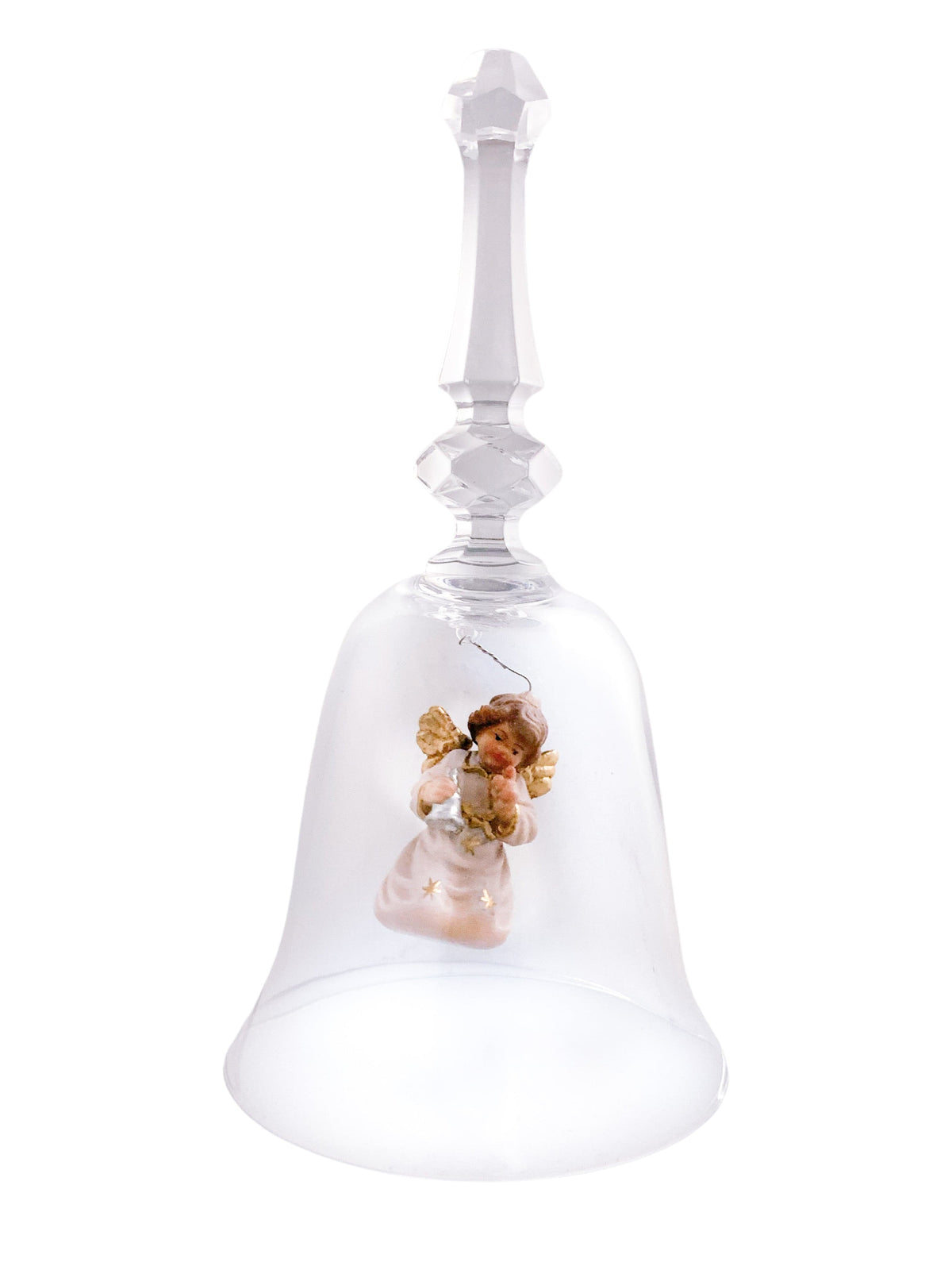 Sino Italiano de Cristal com Anjo com Sino em Madeira-TerraCotta Arte Sacra