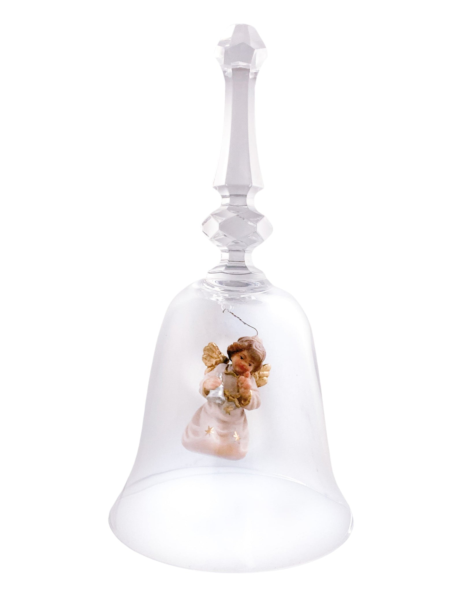 Sino Italiano de Cristal com Anjo com Sino em Madeira-TerraCotta Arte Sacra