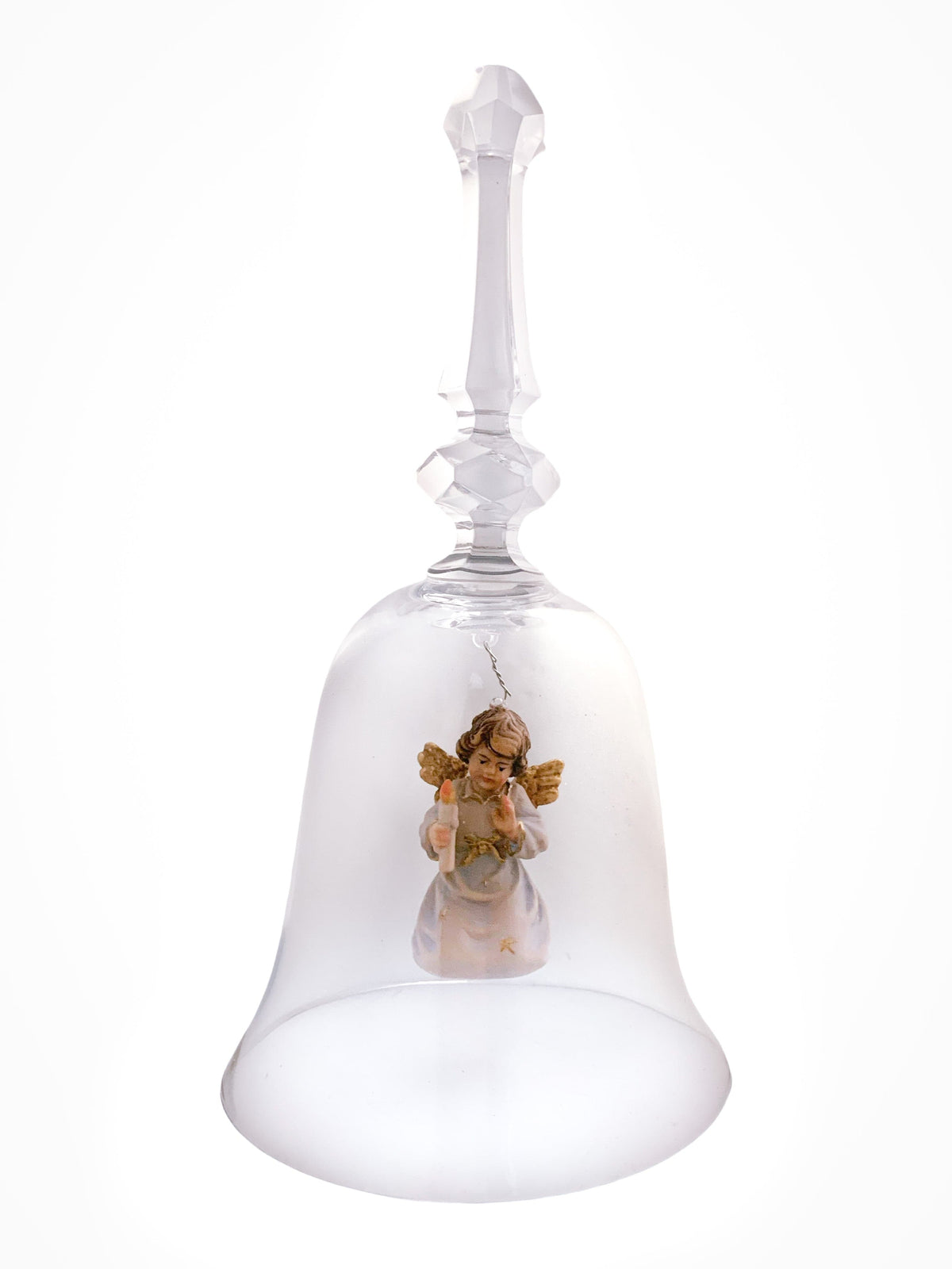 Sino Italiano de Cristal com Anjo com Vela Azul em Madeira-TerraCotta Arte Sacra