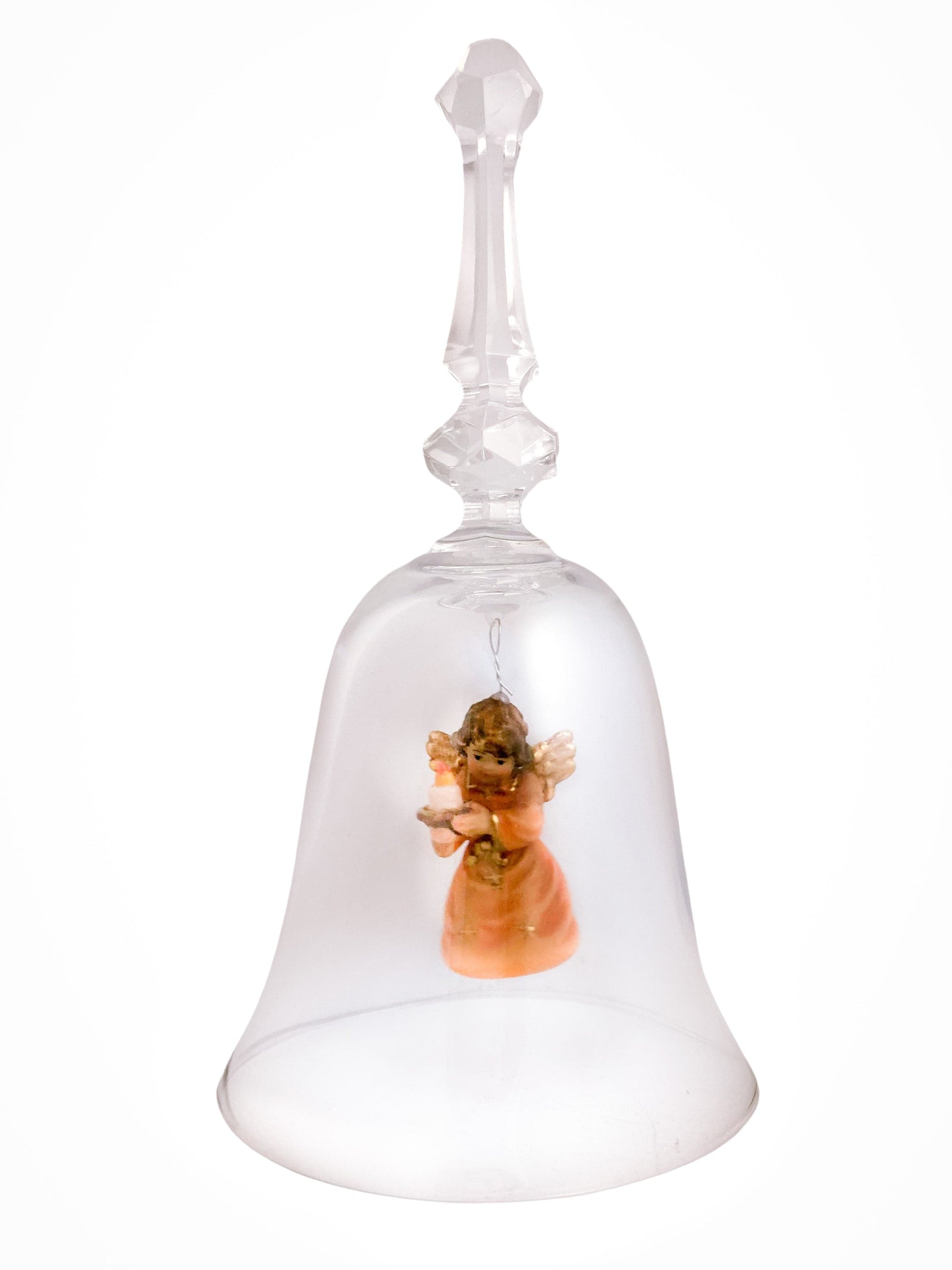 Sino Italiano de Cristal com Anjo com Vela em Madeira-TerraCotta Arte Sacra