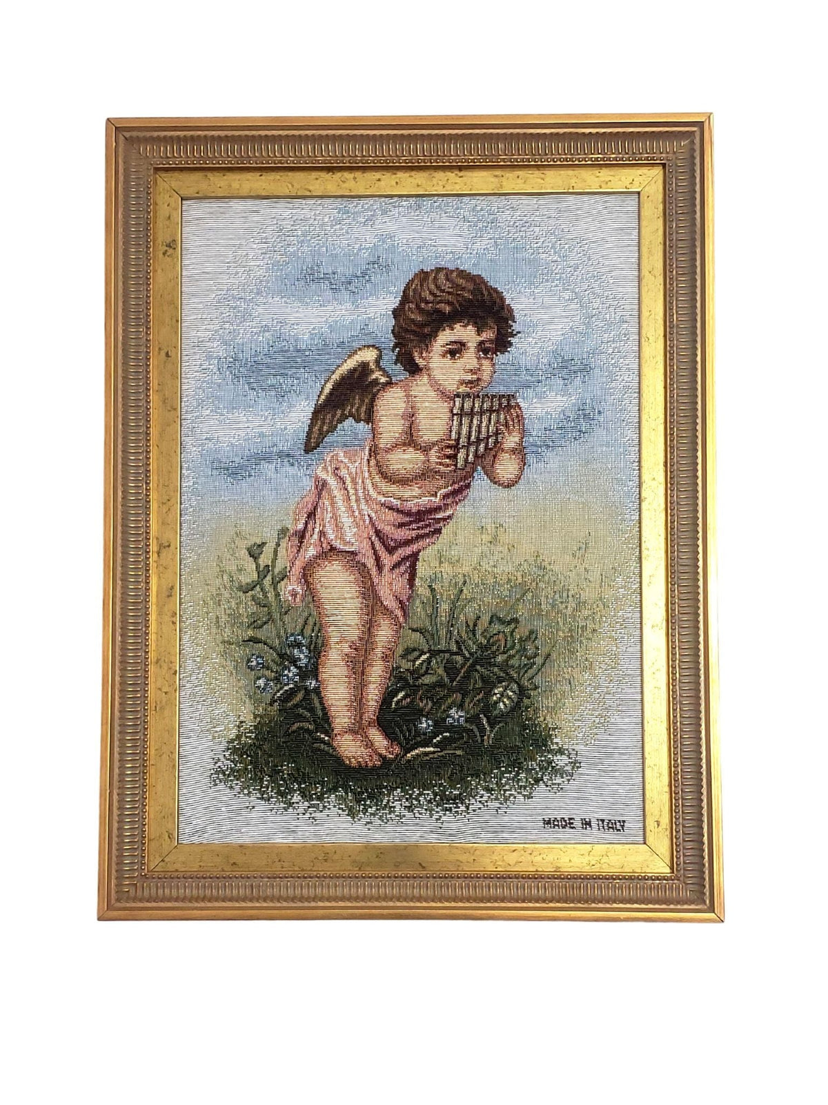 Tapeçaria Italiana Anjo com Flauta-TerraCotta Arte Sacra