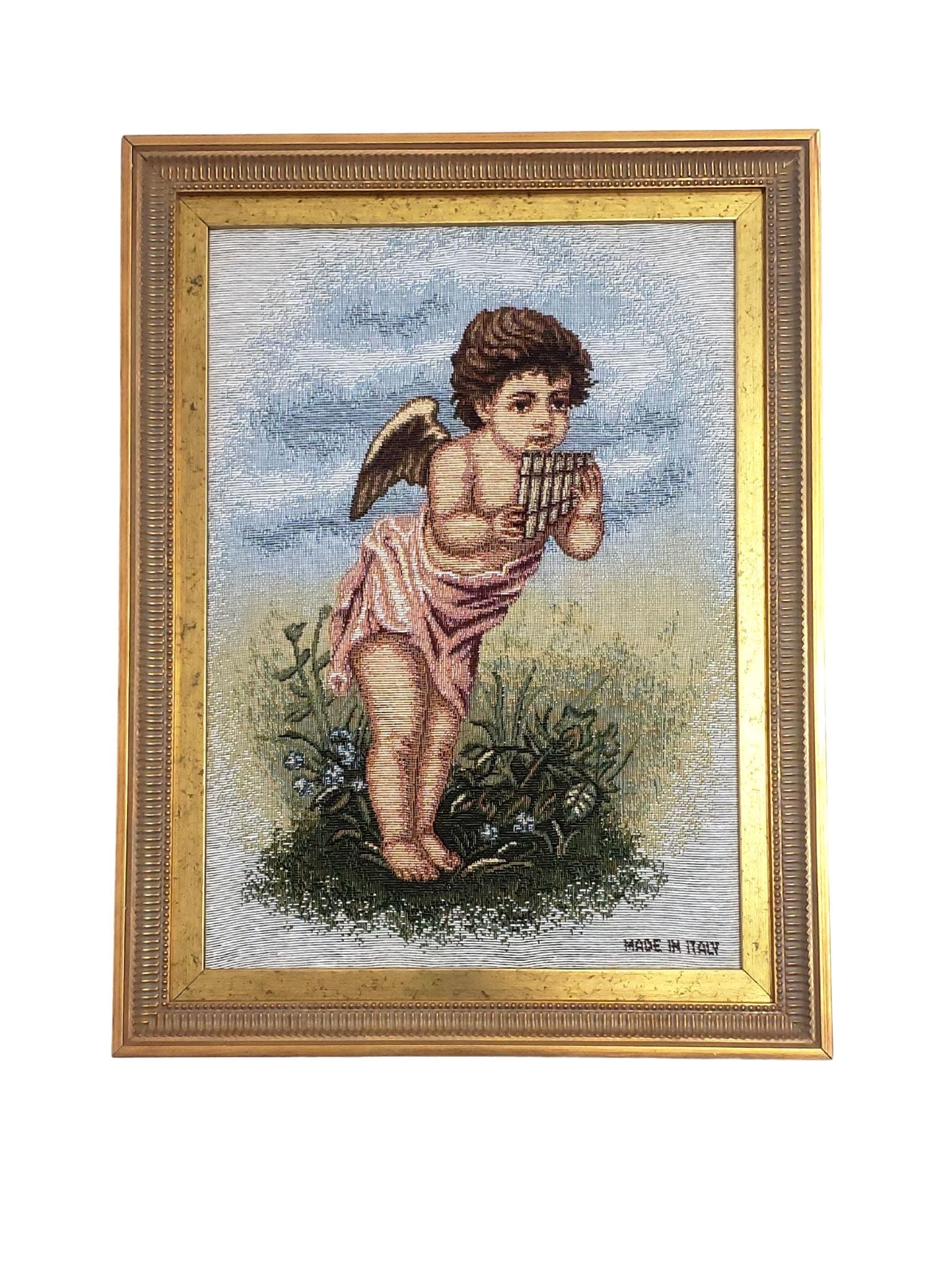 Tapeçaria Italiana Anjo com Flauta-TerraCotta Arte Sacra