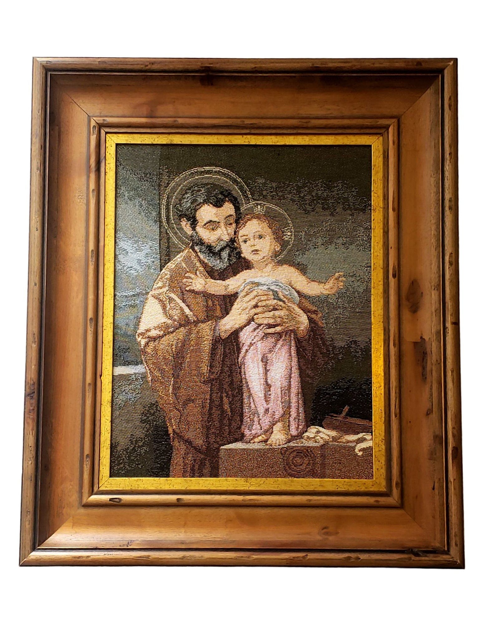 Tapeçaria Italiana de São José com Menino Jesus em Pé-TerraCotta Arte Sacra