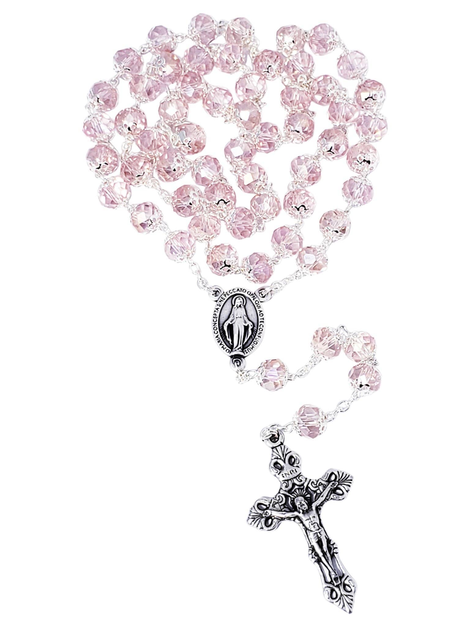 Terço Italiano de Cristal Rosa com Tulipas-TerraCotta Arte Sacra