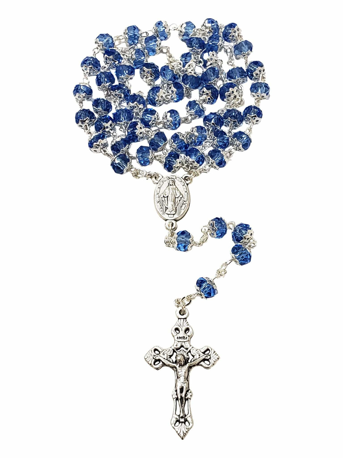 Terço Italiano de Cristal com Tulipas Azul Celeste-TerraCotta Arte Sacra