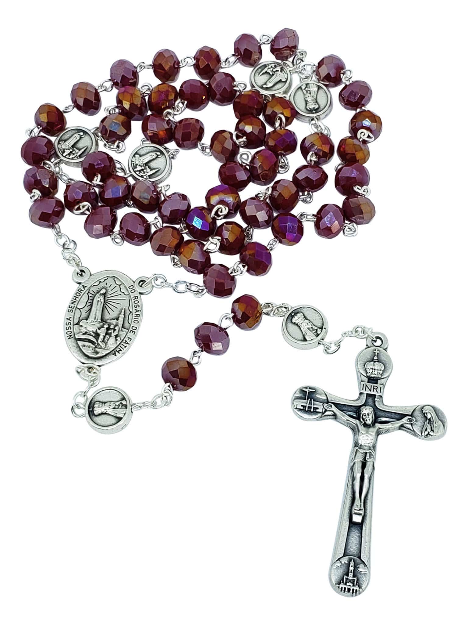 Terço de Cristal Donut Bordeaux de Nossa Senhora de Fátima Feito em Portugal-TerraCotta Arte Sacra