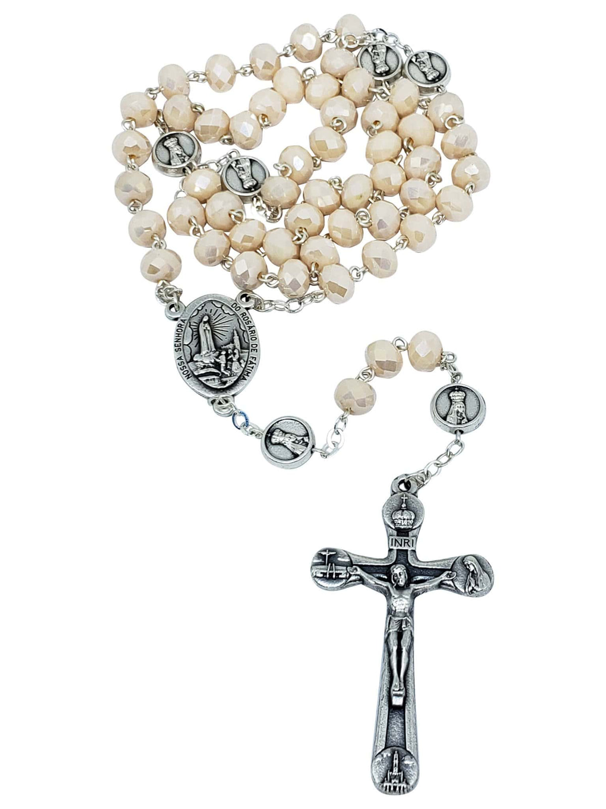 Terço de Cristal Donut Salmão de Nossa Senhora de Fátima Feito em Portugal-TerraCotta Arte Sacra