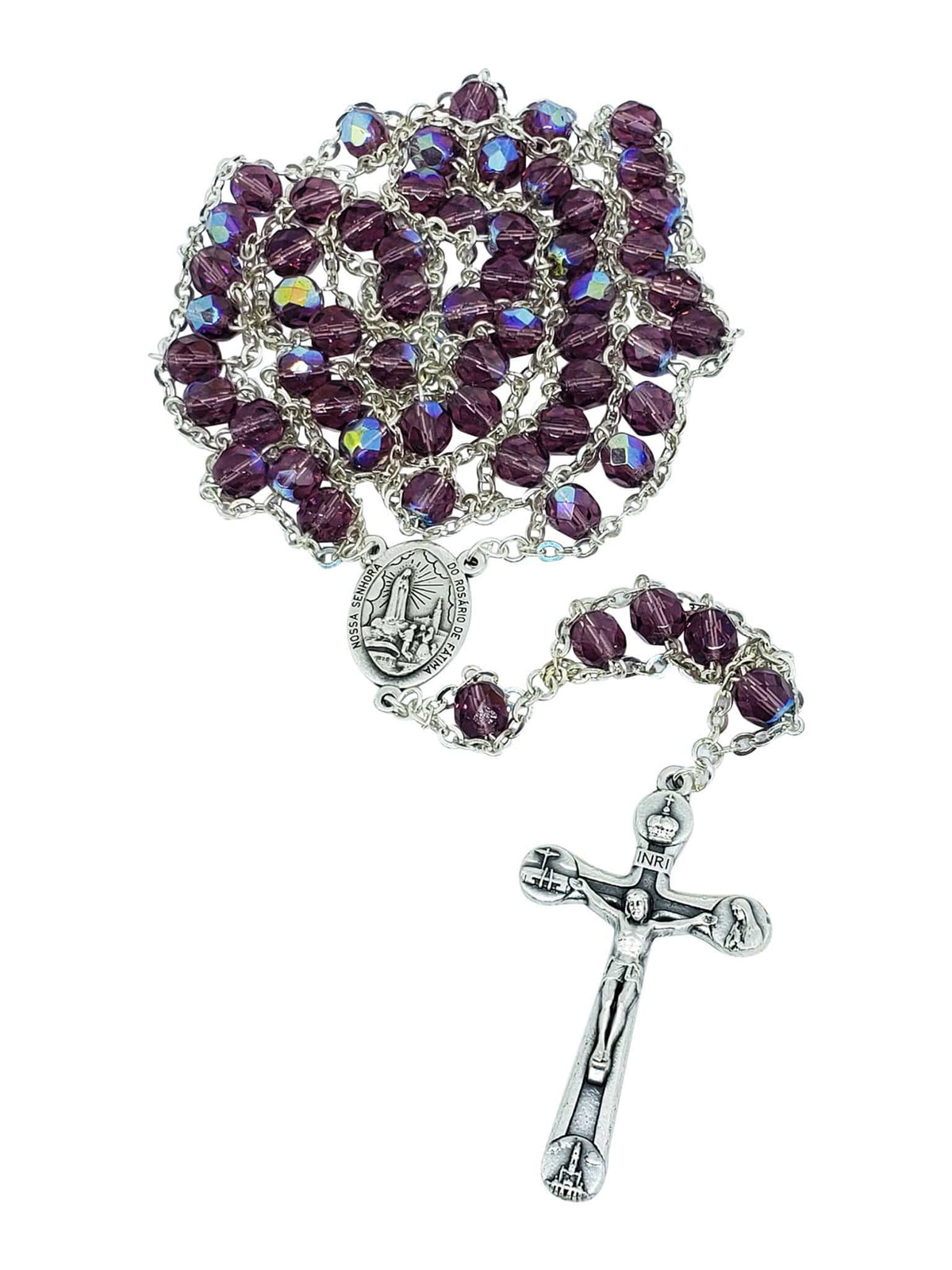 Terço de Cristal Lilás de Nossa Senhora de Fátima Feito em Portugal-TerraCotta Arte Sacra